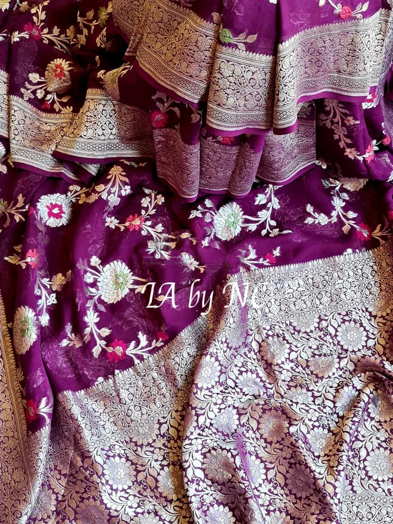Byzantine Banarasi Pure Khaddi Georgette Meenakari Saree