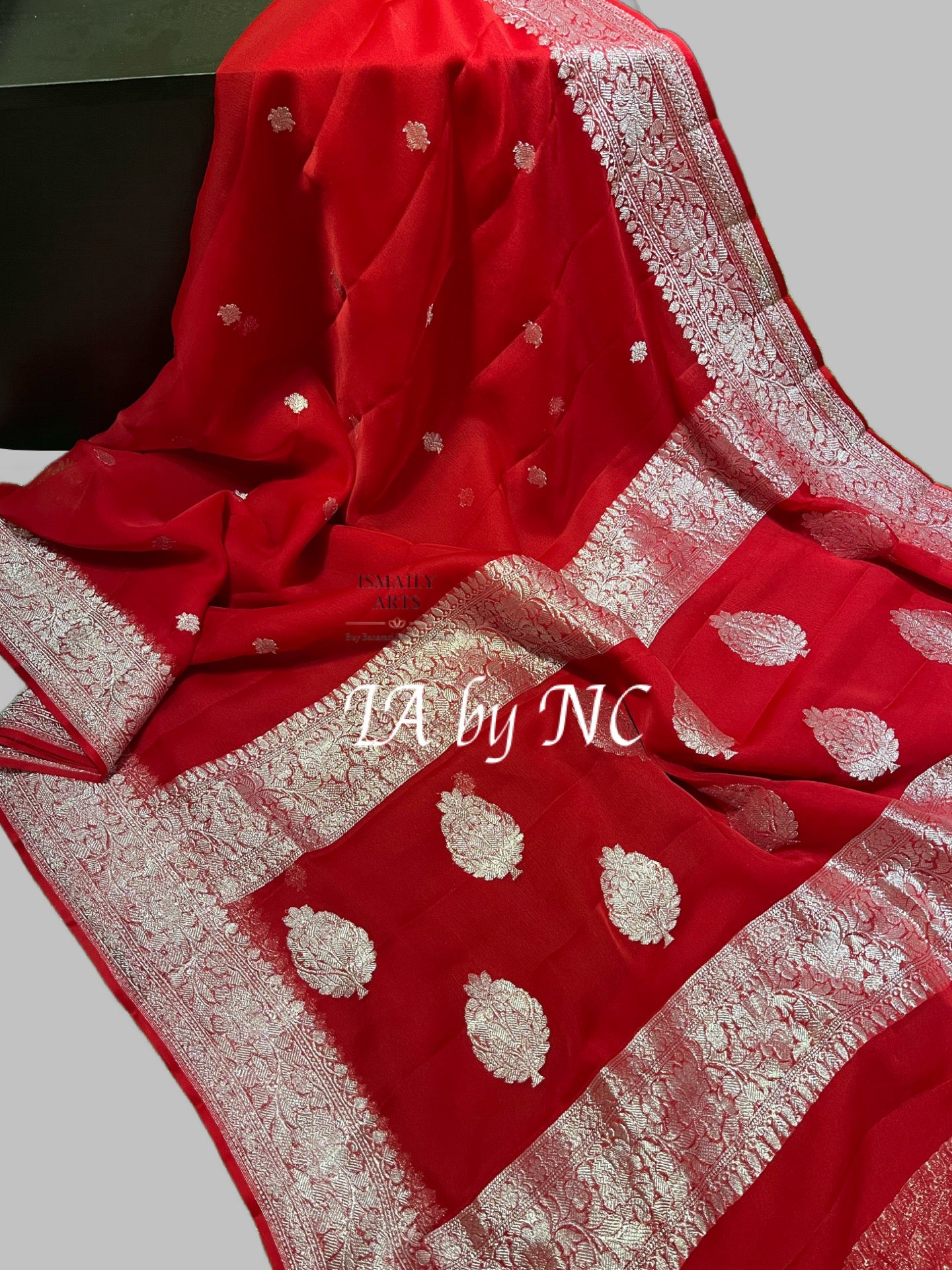 Crimson Banarasi Pure Khaddi Georgette Kadwa Saree
