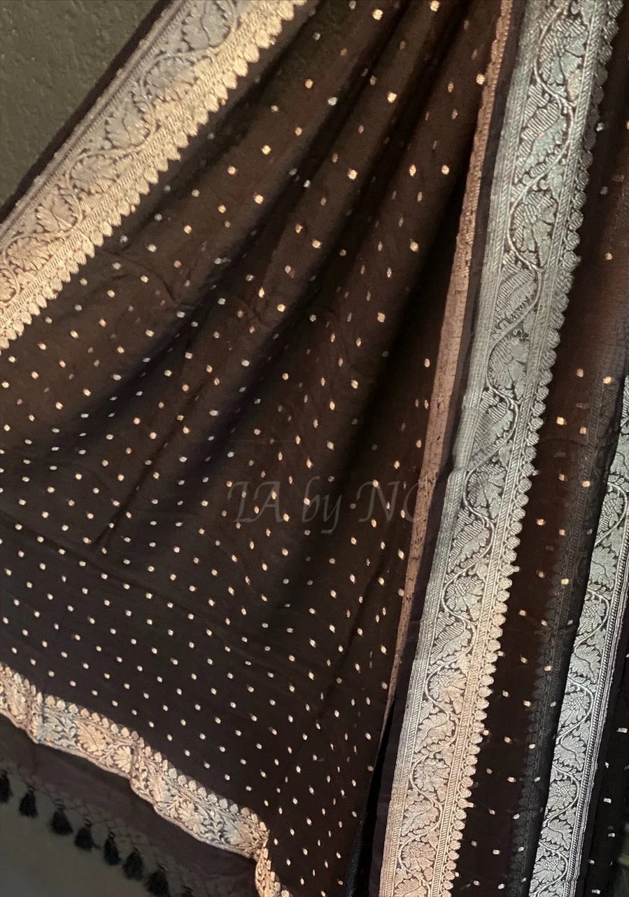 Black Banarasi Pure Khaddi Georgette Dupatta