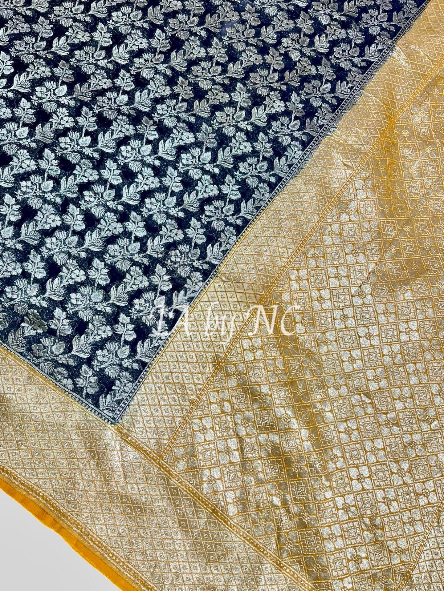 Black Banarasi Pure Khaddi Georgette Saree