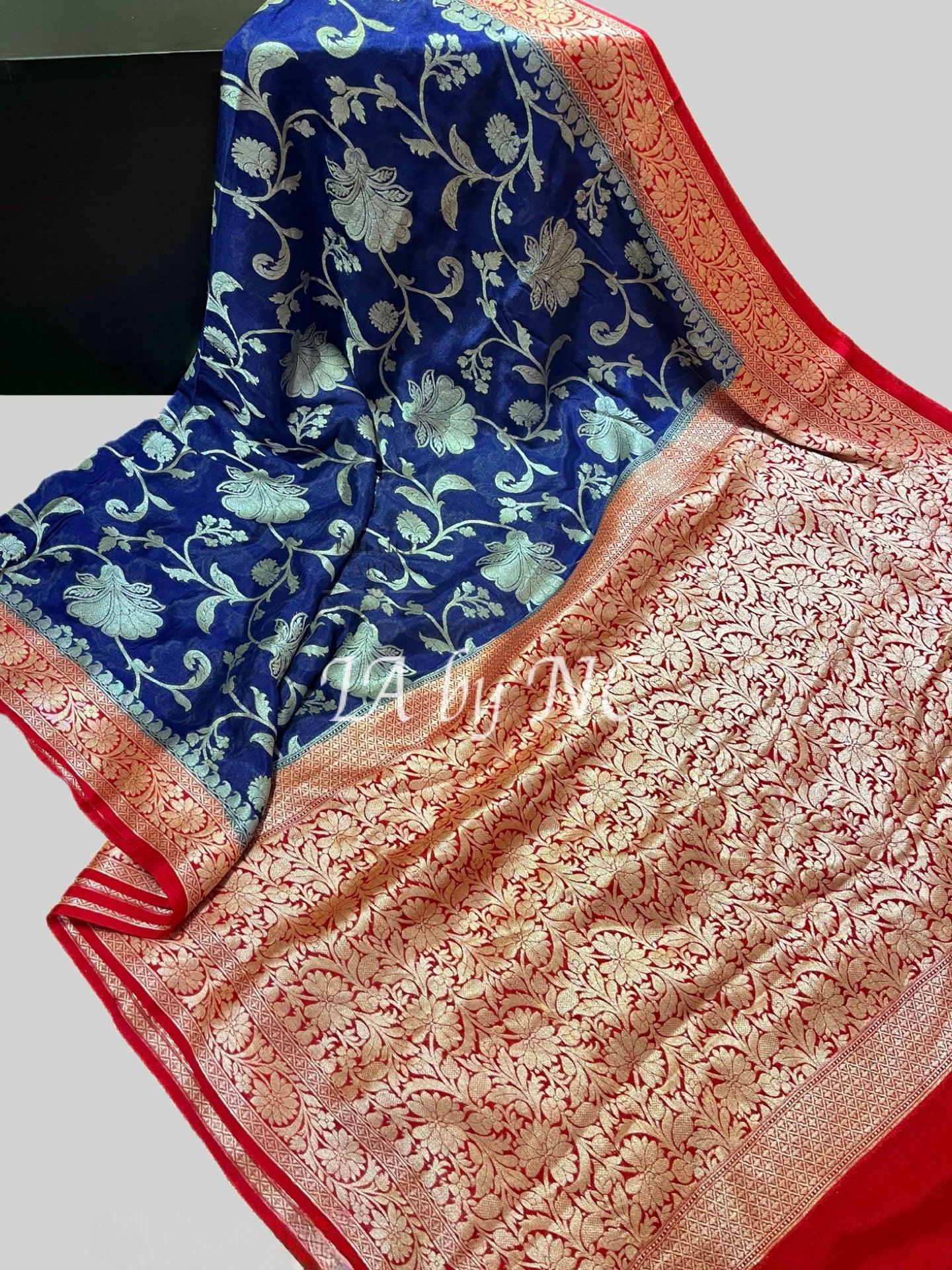Navy Banarasi Pure Chiffon Georgette Saree