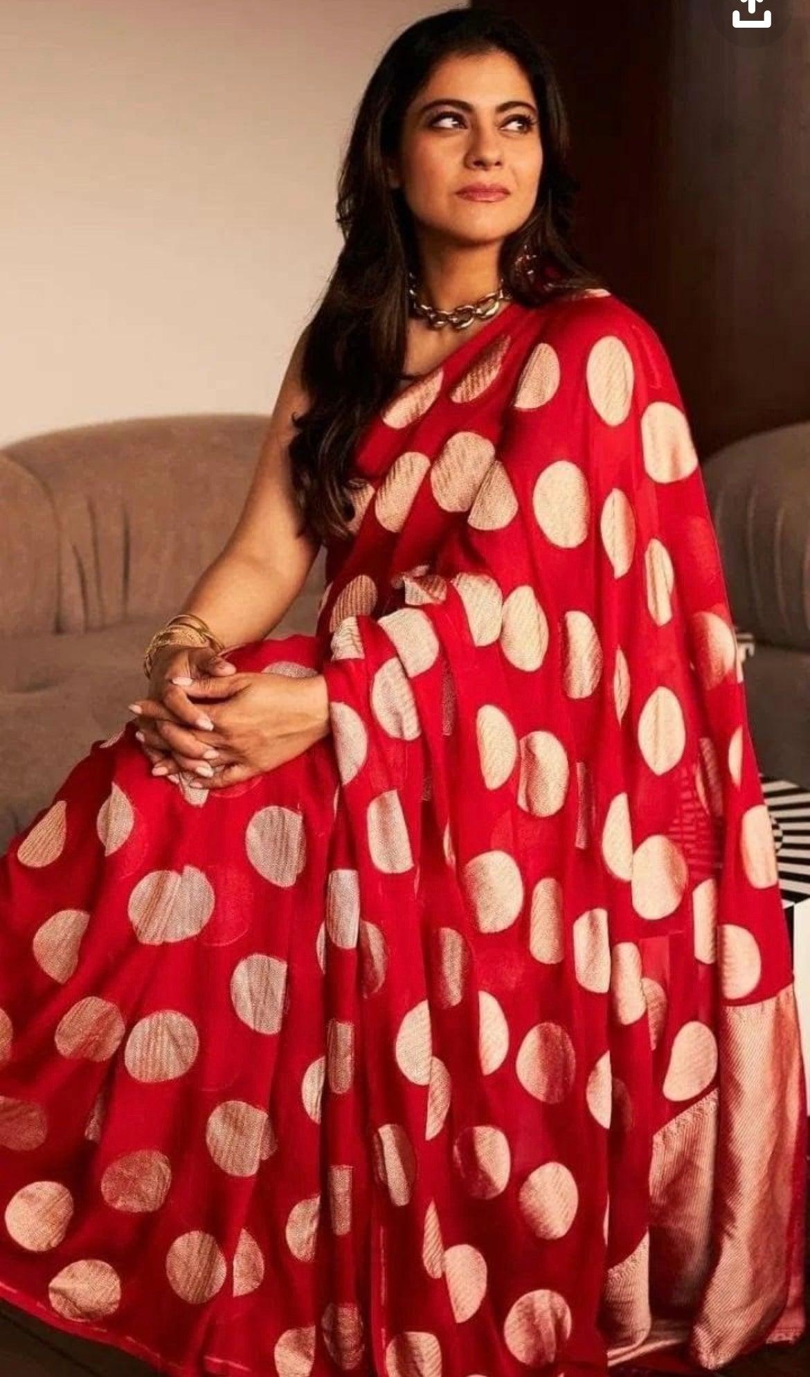 Kajol Crimson Banarasi Pure Khaddi Georgette Saree