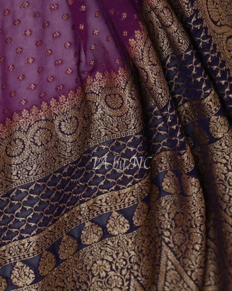 Eggplant Banarasi Pure Khaddi Georgette Saree