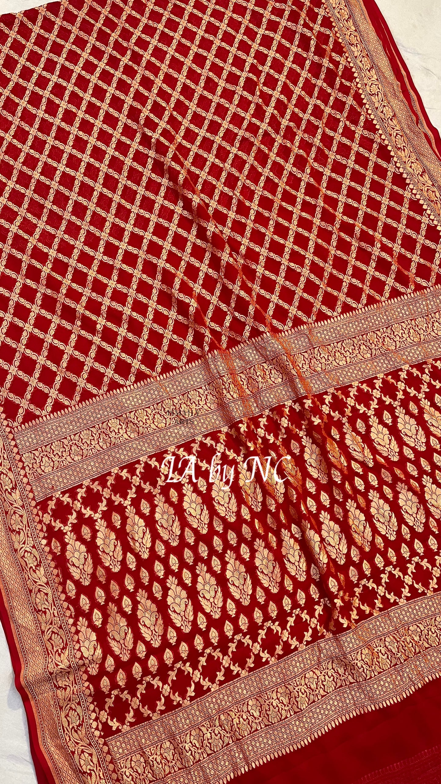 Crimson Banarasi Pure Khaddi Georgette Saree