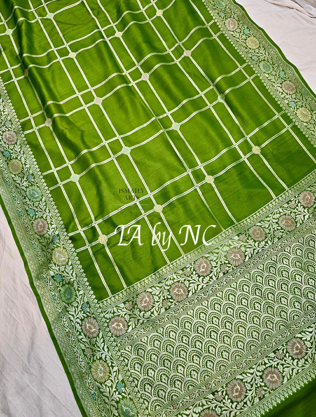 Avocado Banarasi Pure Khaddi Tussar Georgette Paithani Saree