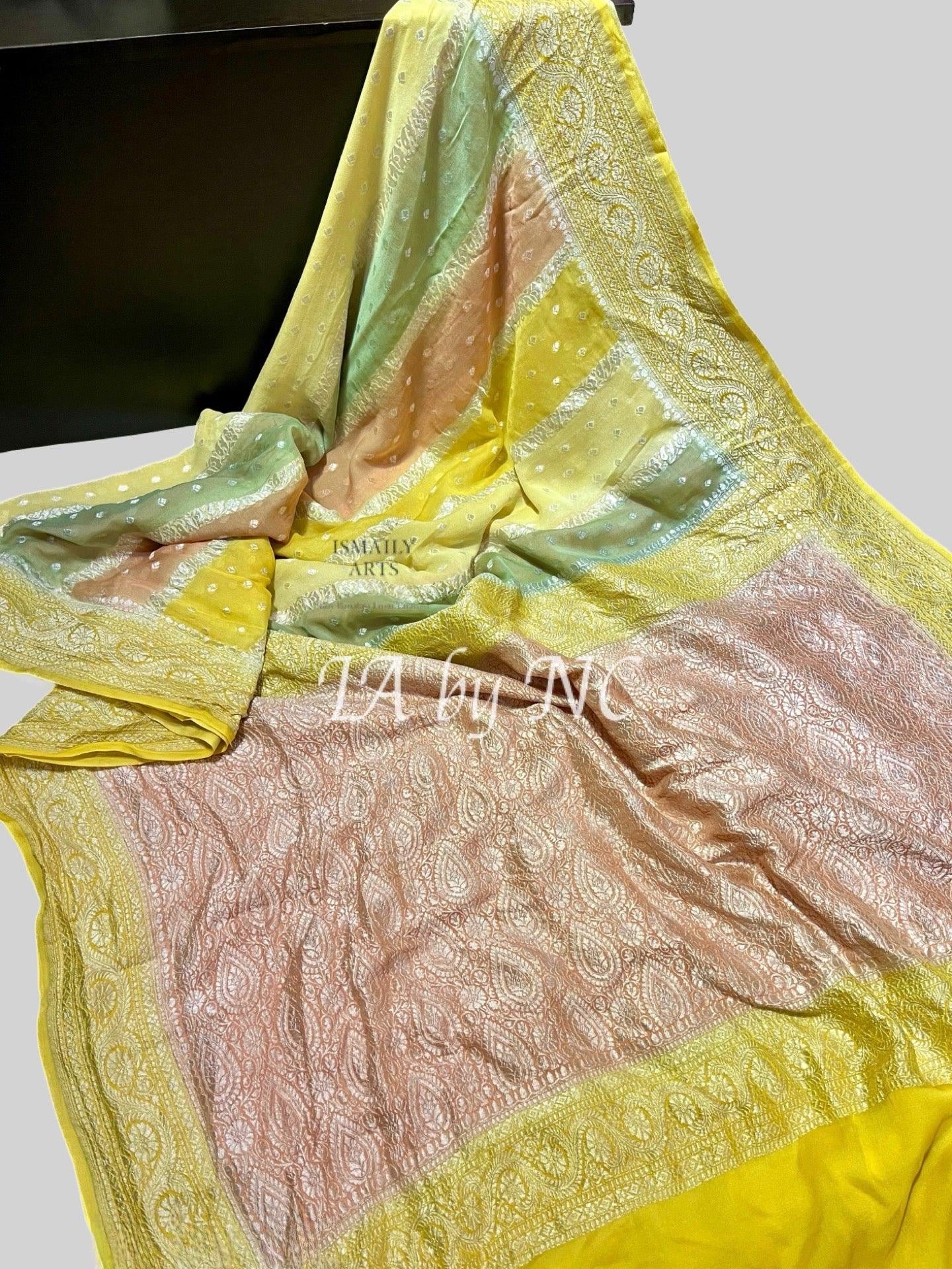 Yellow Banarasi Pure Khaddi Georgette Saree