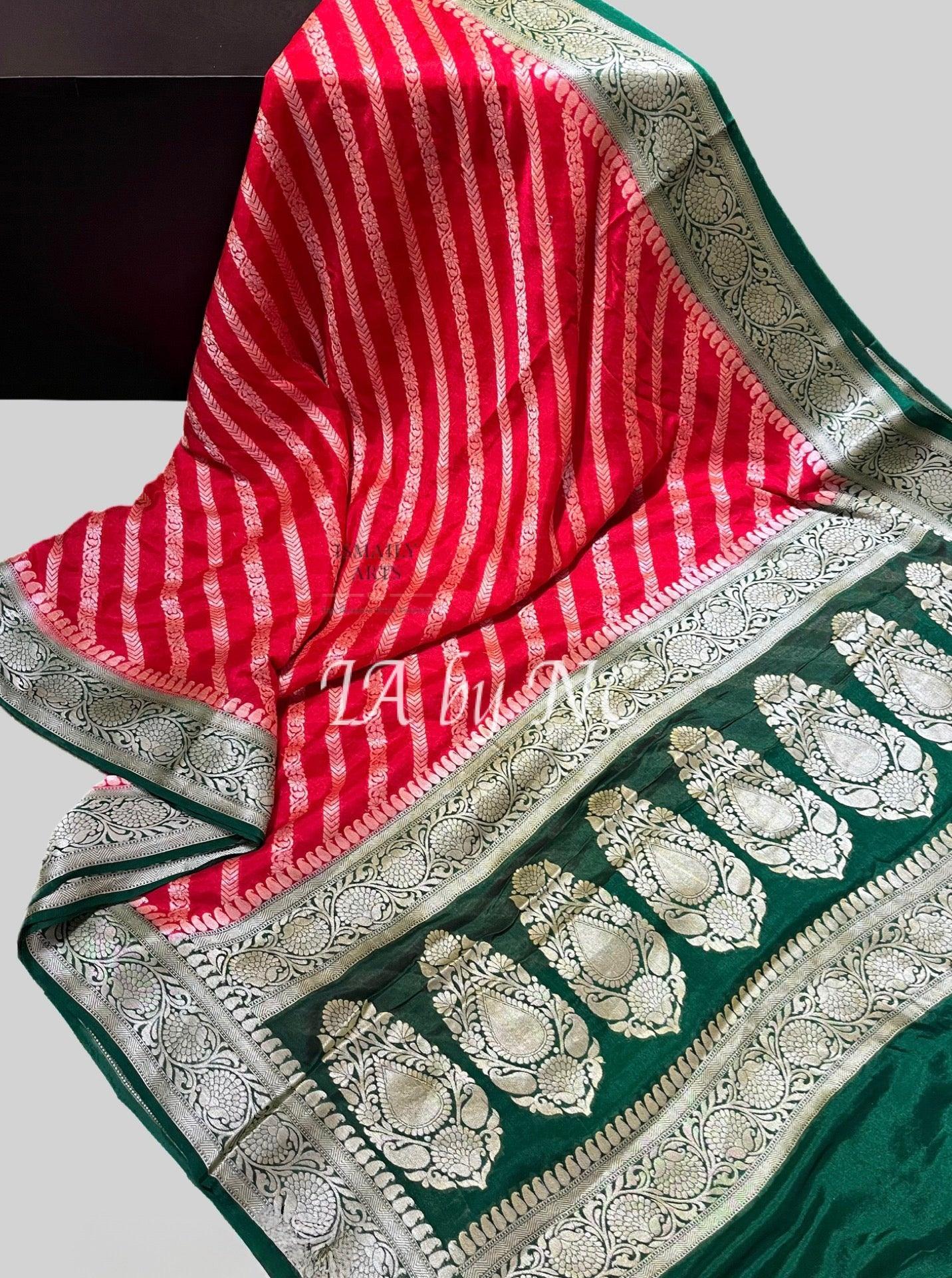 Carmine Banarasi Pure Chiffon Georgette Saree