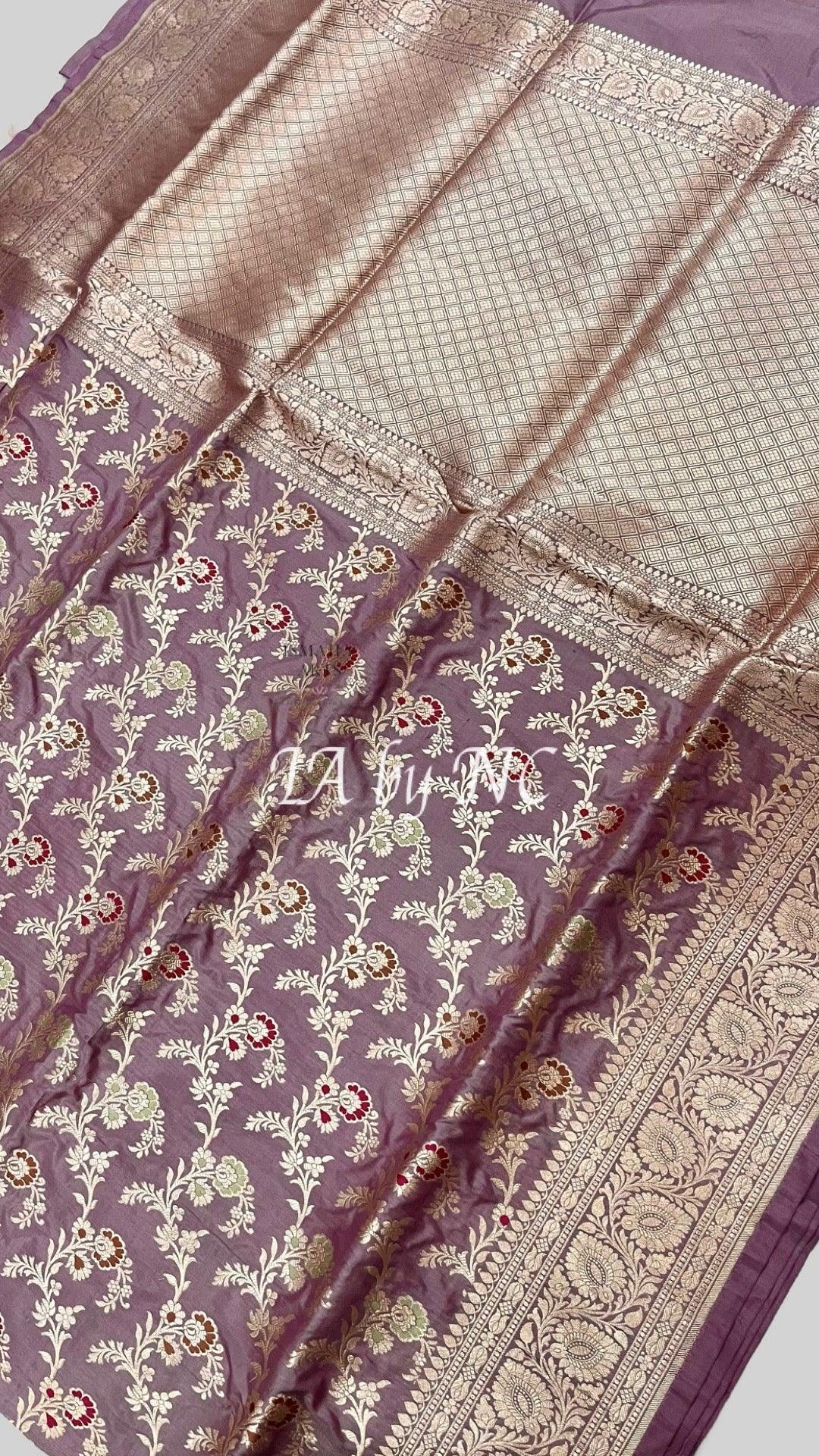 Mauve Banarasi Pure Katan Silk Meenakari Pattu Saree
