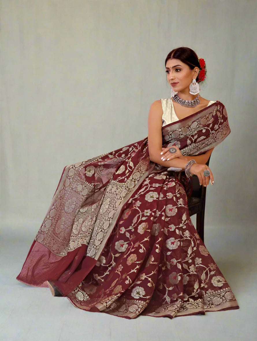 Banarasi Blend Khaddi Georgette Meena Saree