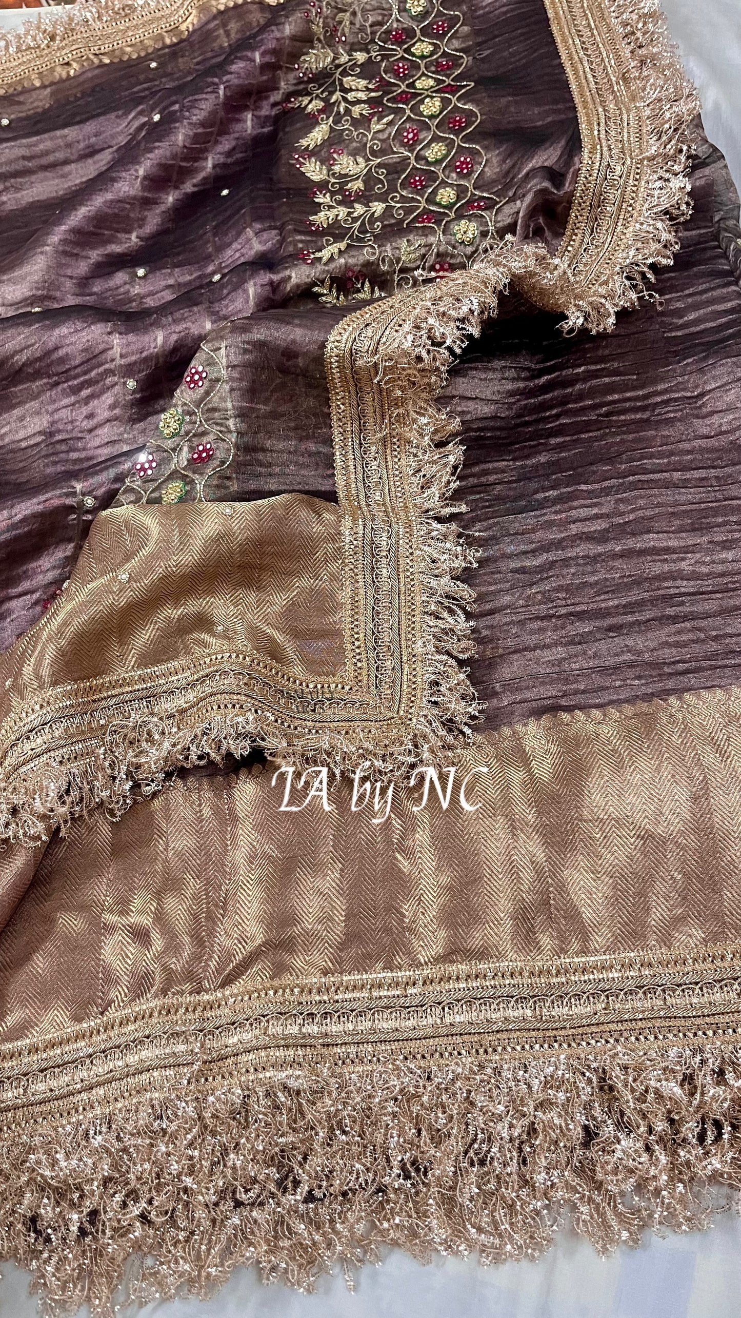 Mahogany Banarasi Pure Tissue Silk Zardosi Saree