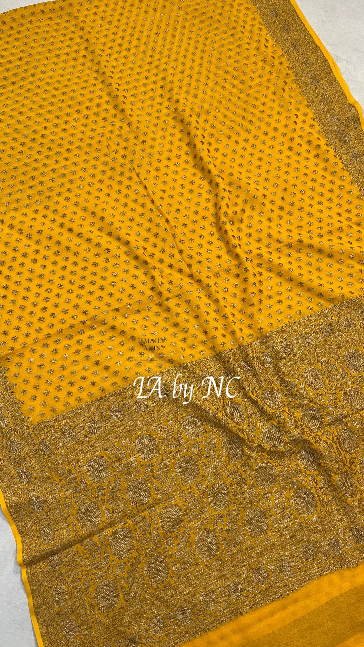 Goldenrod Banarasi Pure Khaddi Georgette Saree