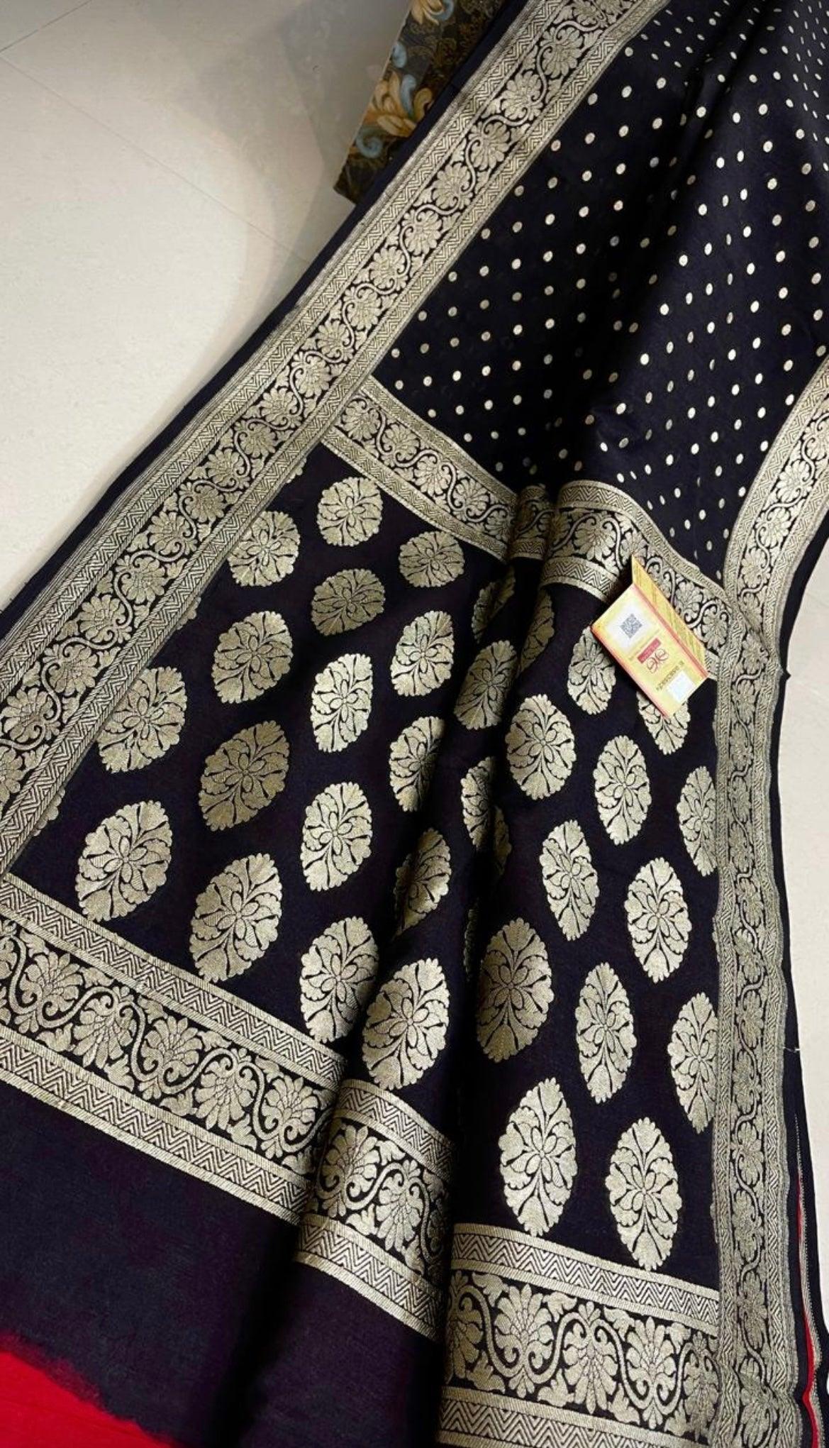Black Banarasi Pure Khaddi Georgette Saree