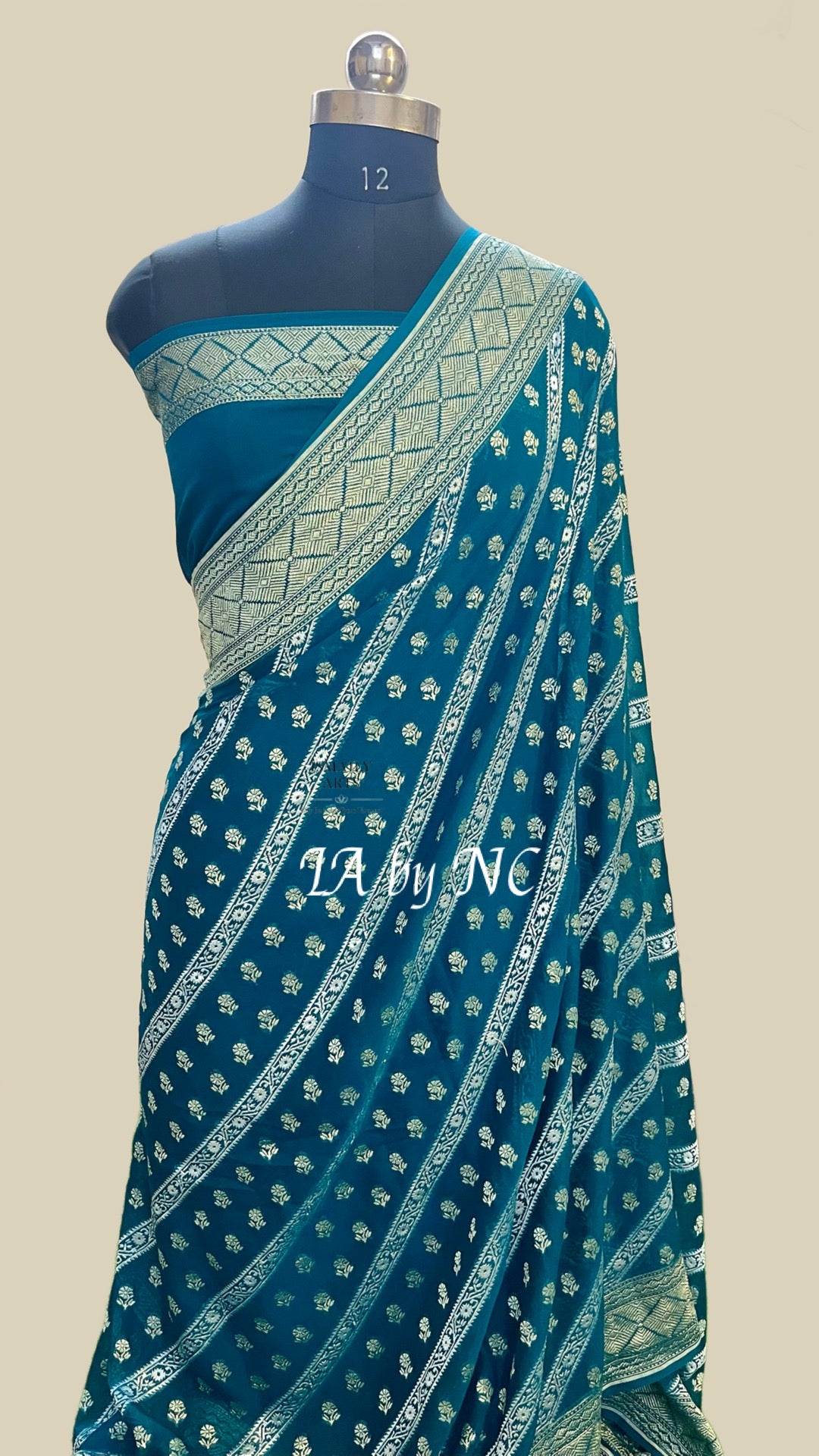 Prussian Banarasi Pure Khaddi Georgette Saree