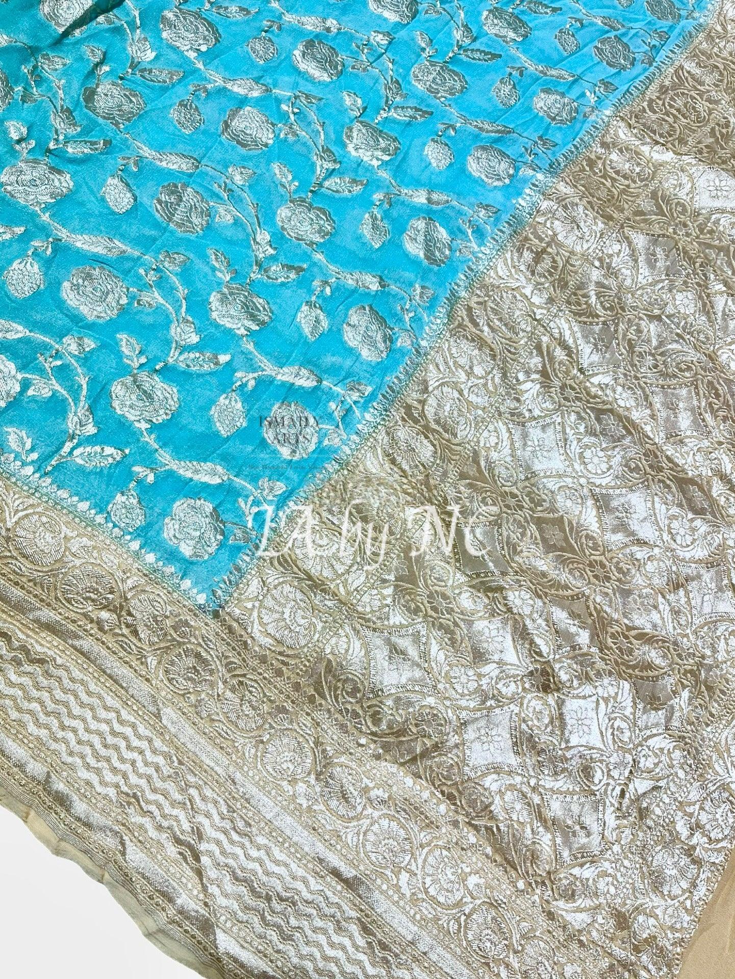 Blue Banarasi Pure Khaddi Georgette Saree