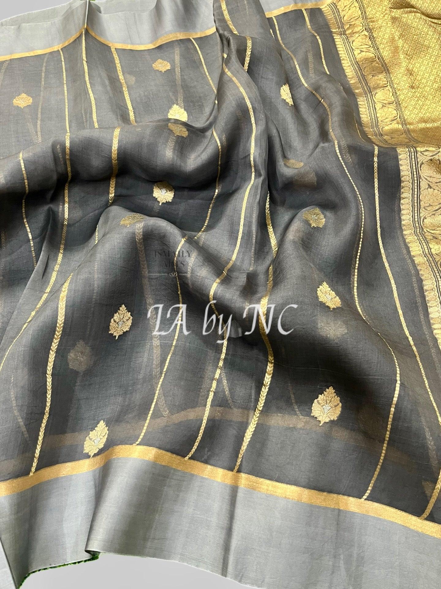 Iron Banarasi Pure Kora Organza Kadwa Saree