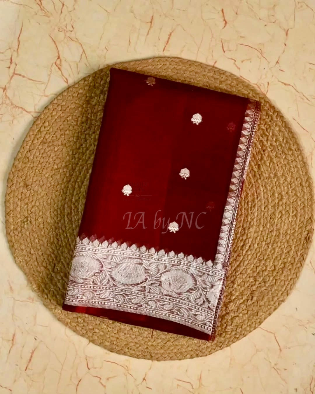 Burgundy Banarasi Pure Khaddi Georgette Kadwa Saree
