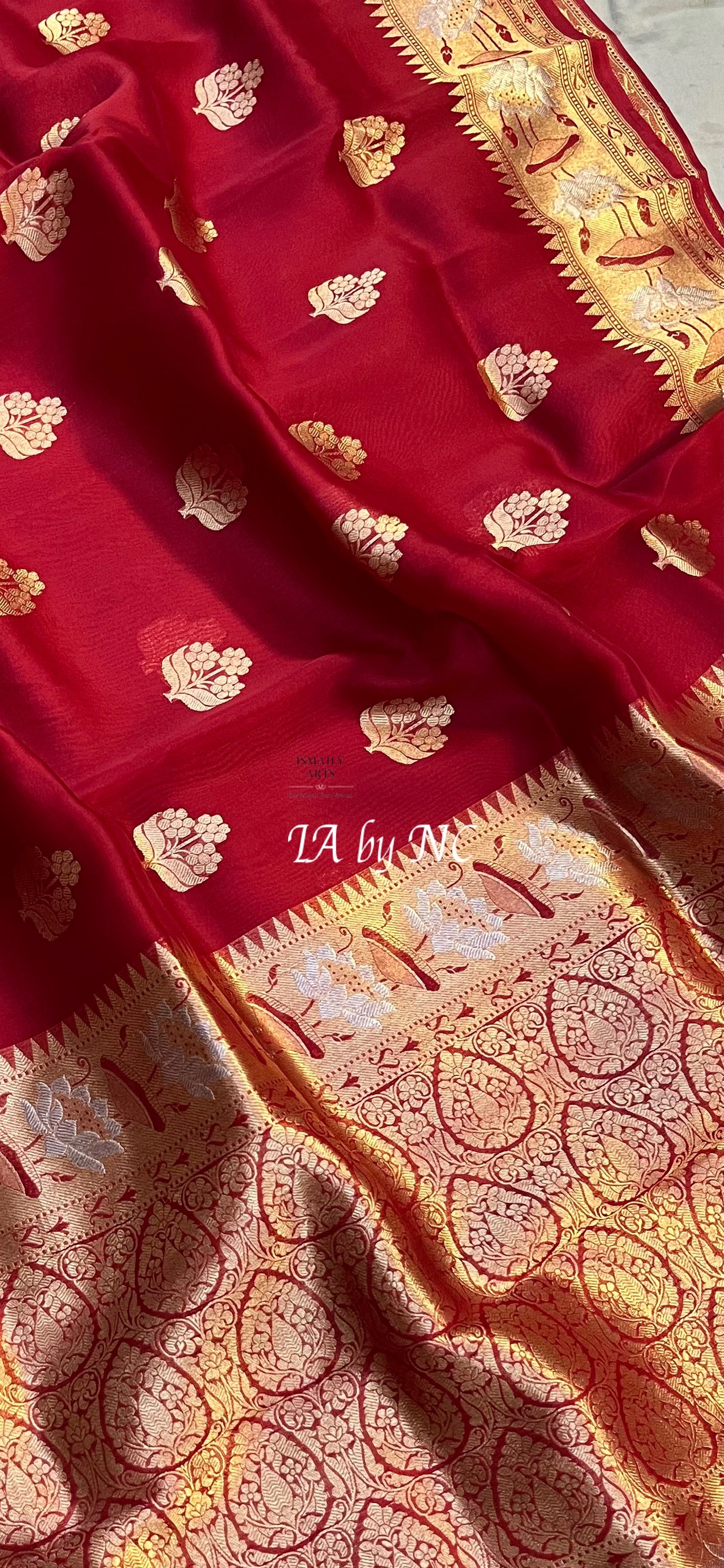 Carmine Banarasi Pure Kora Silk Kadwa Saree