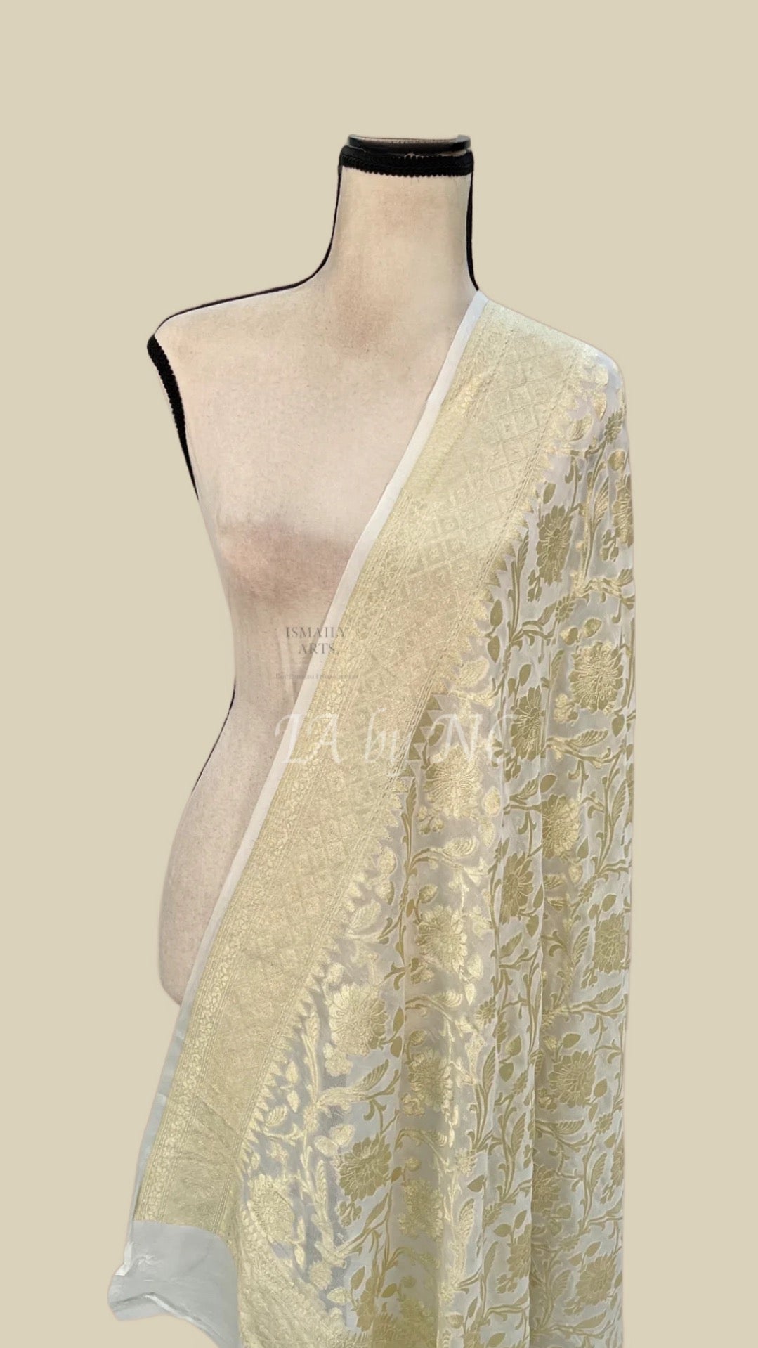 White Banarasi Pure Khaddi Georgette Dupatta