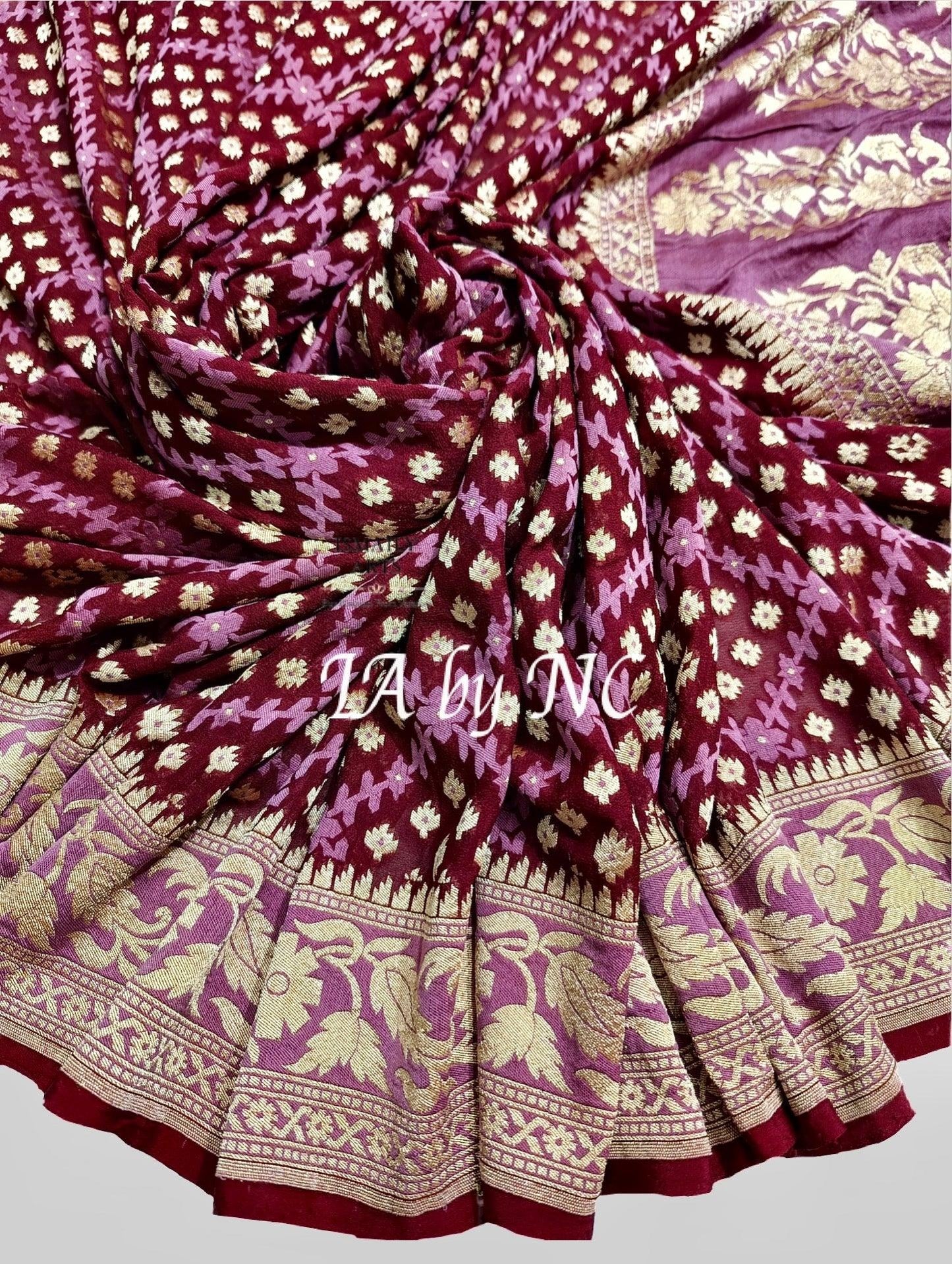 Maroon Banarasi Pure Khaddi Georgette Saree