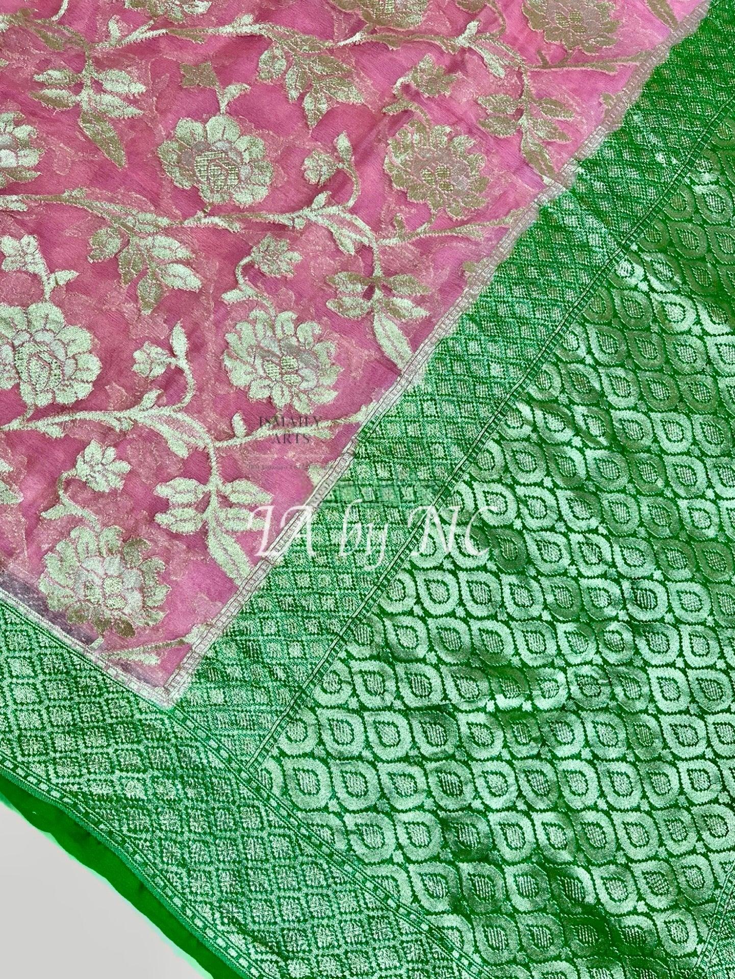 Pink Banarasi Pure Khaddi Georgette Saree