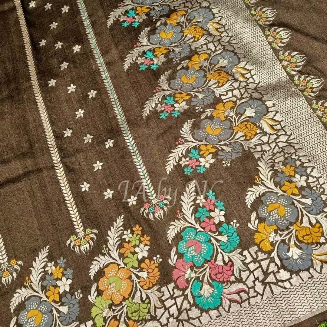 Mahogany Banarasi Pure Khaddi Tussar Georgette Paithani Saree