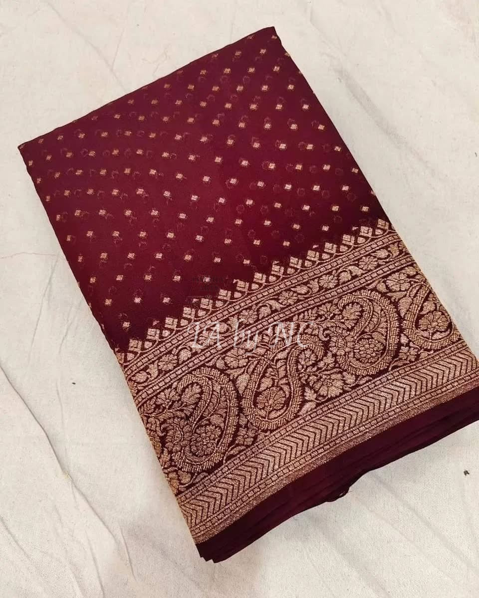 Burgundy Banarasi Pure Khaddi Georgette Saree