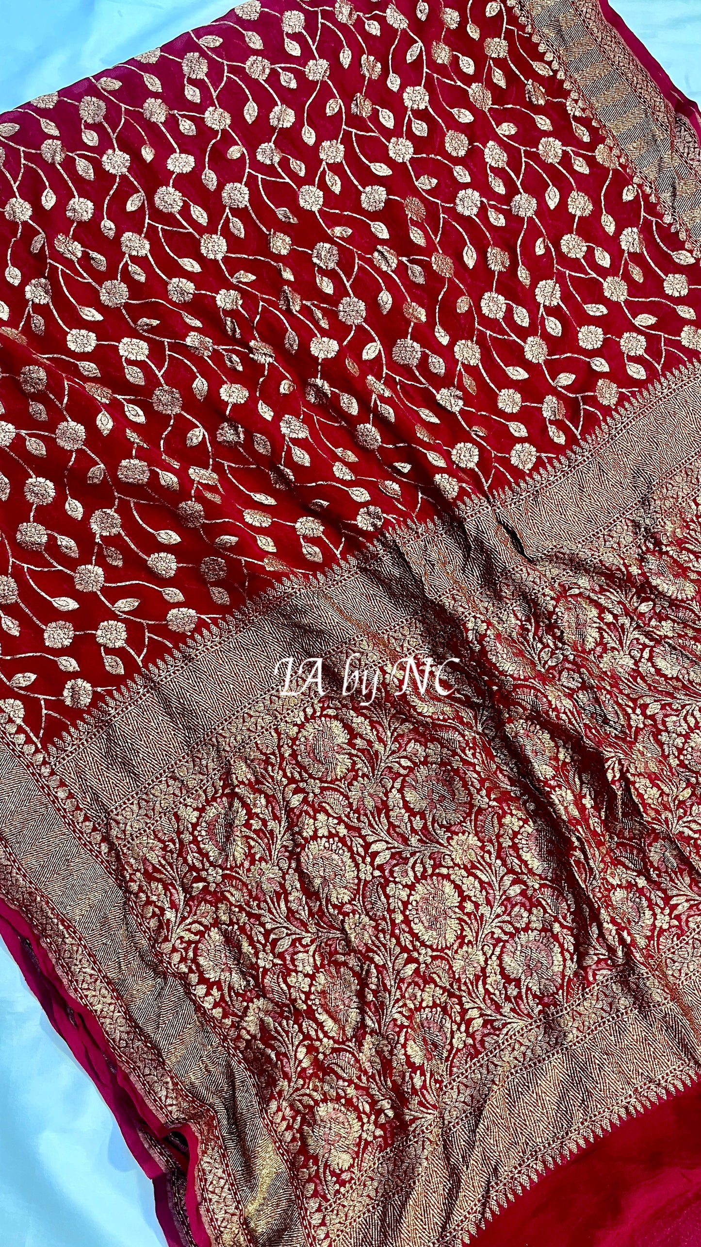 Carmine Banarasi Pure Khaddi Georgette Saree