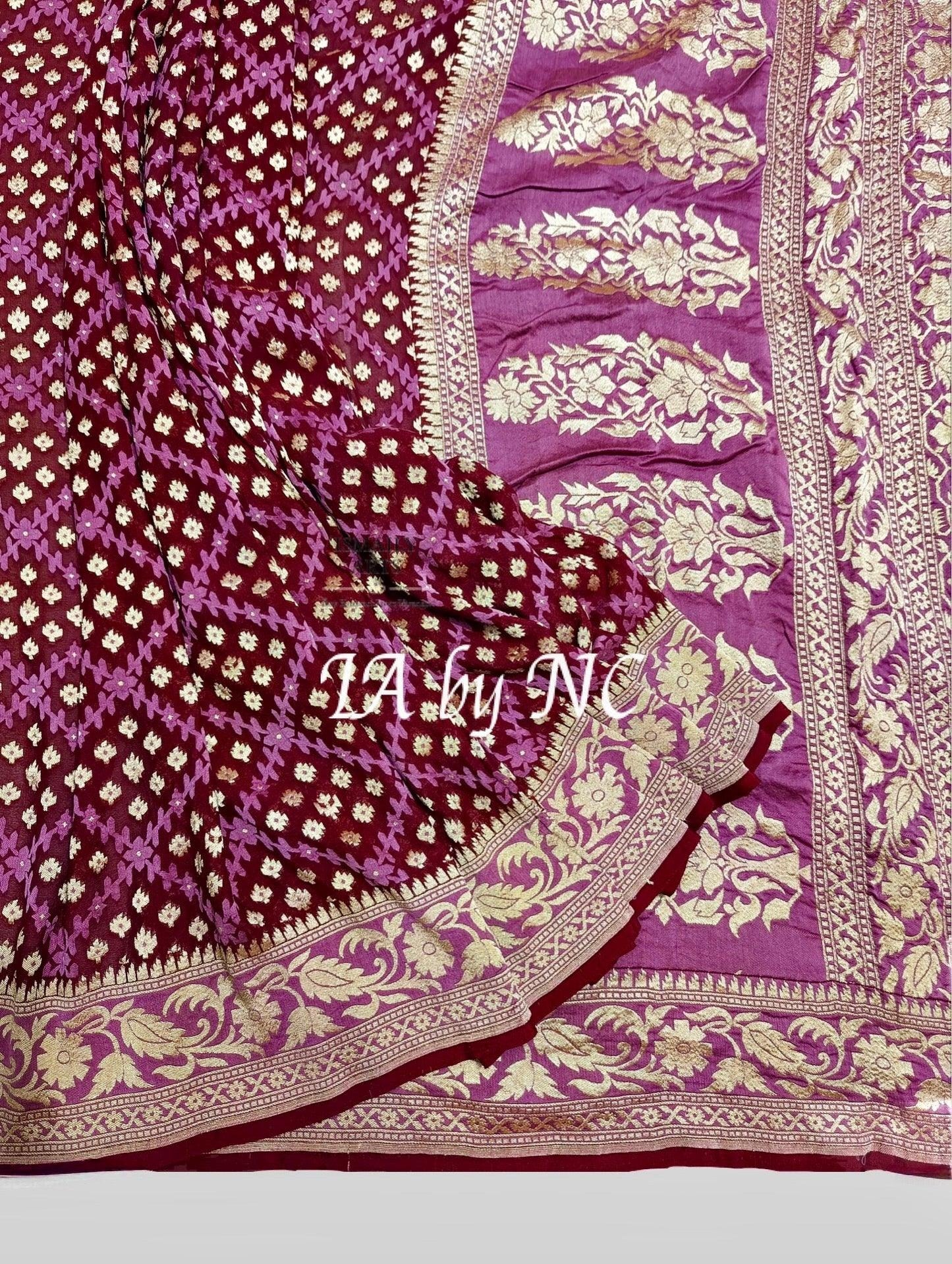Maroon Banarasi Pure Khaddi Georgette Saree