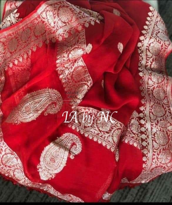 Crimson Banarasi Pure Khaddi Georgette Kadwa Saree