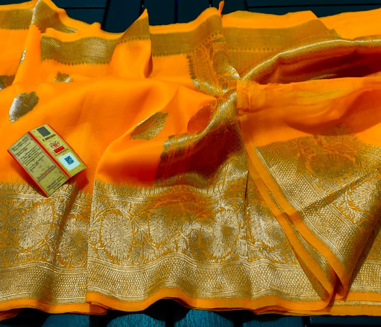 Tangerine Banarasi Pure Kora Organza Kadwa Saree