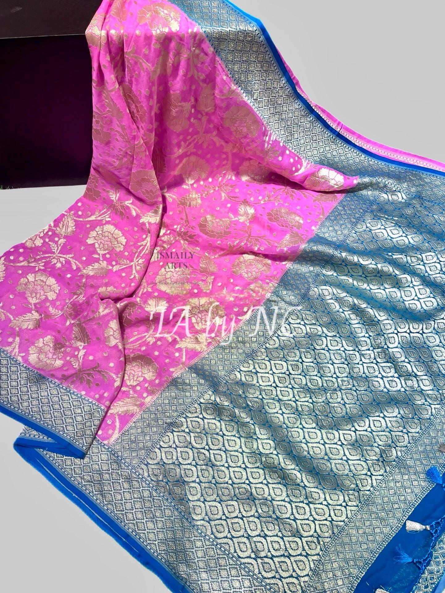 Pink Banarasi Pure Khaddi Georgette Saree
