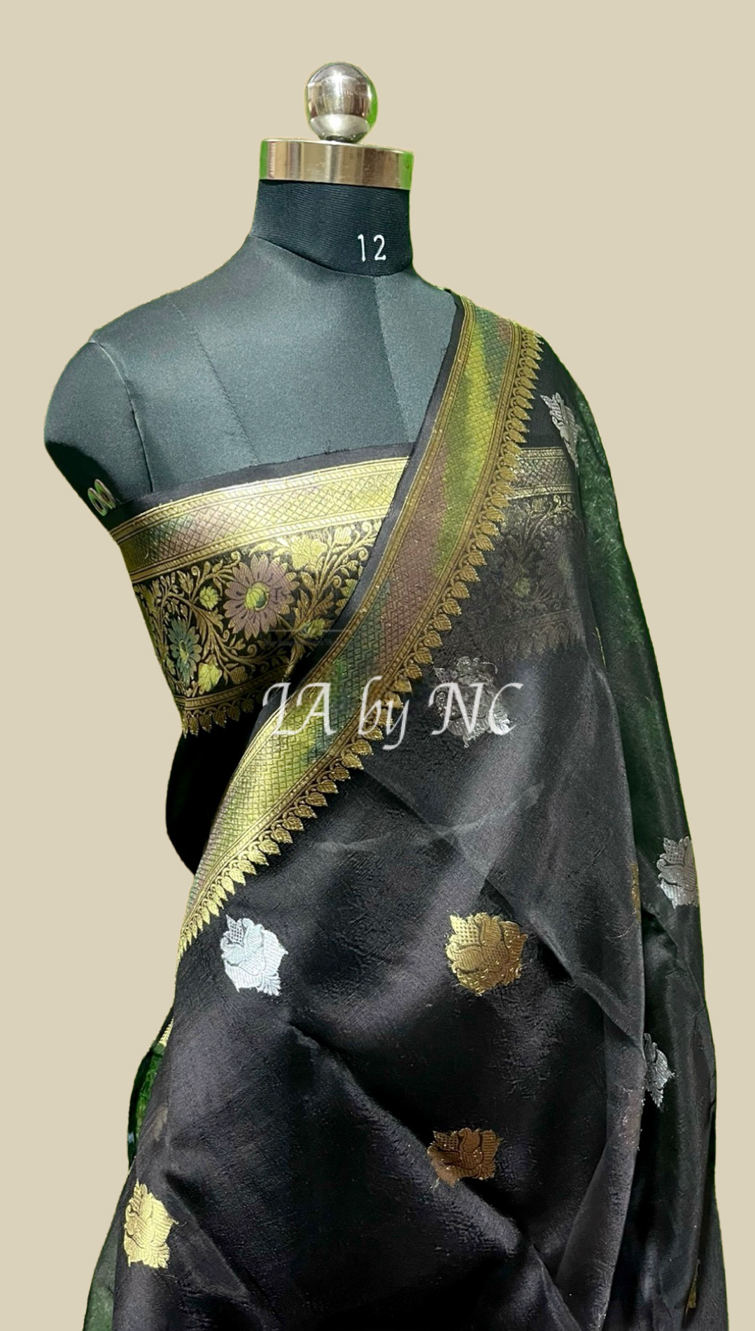 Black Banarasi Pure Kora Organza Kadwa Saree