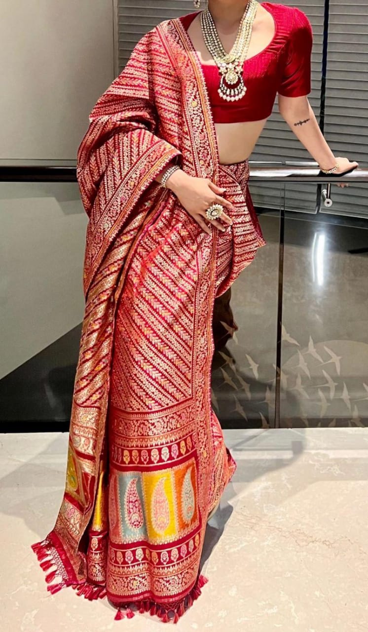 Crimson Banarasi Pure Munga Silk Brocade Saree