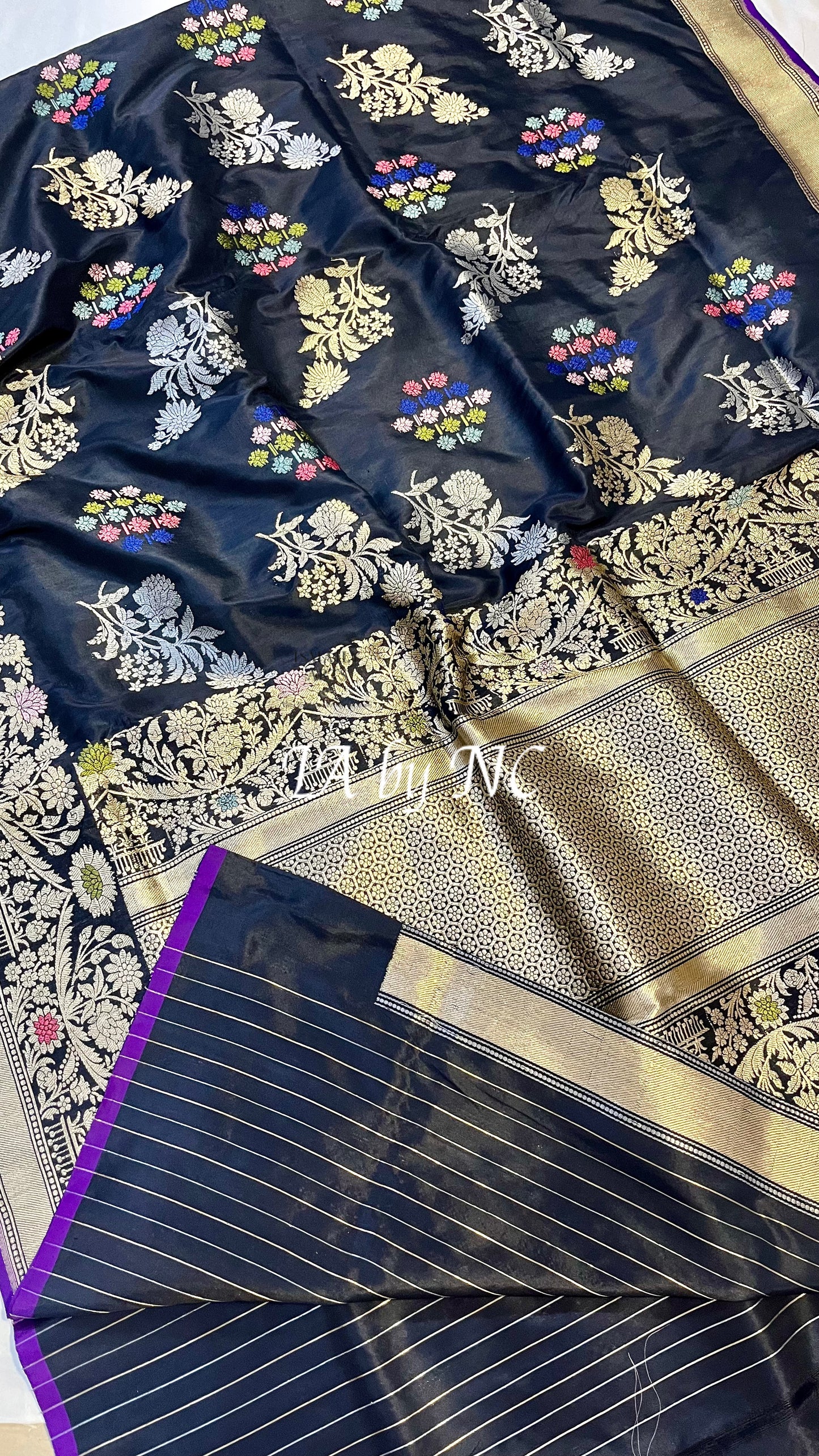 Black Banarasi Pure Katan Silk Kadwa Saree