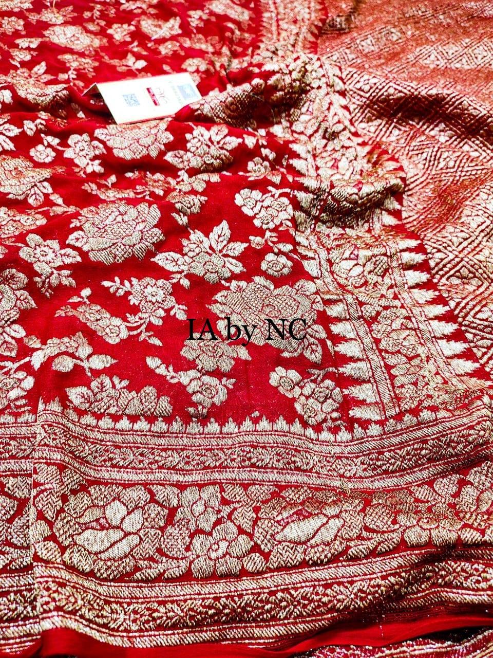 Crimson Banarasi Pure Khaddi Georgette Saree