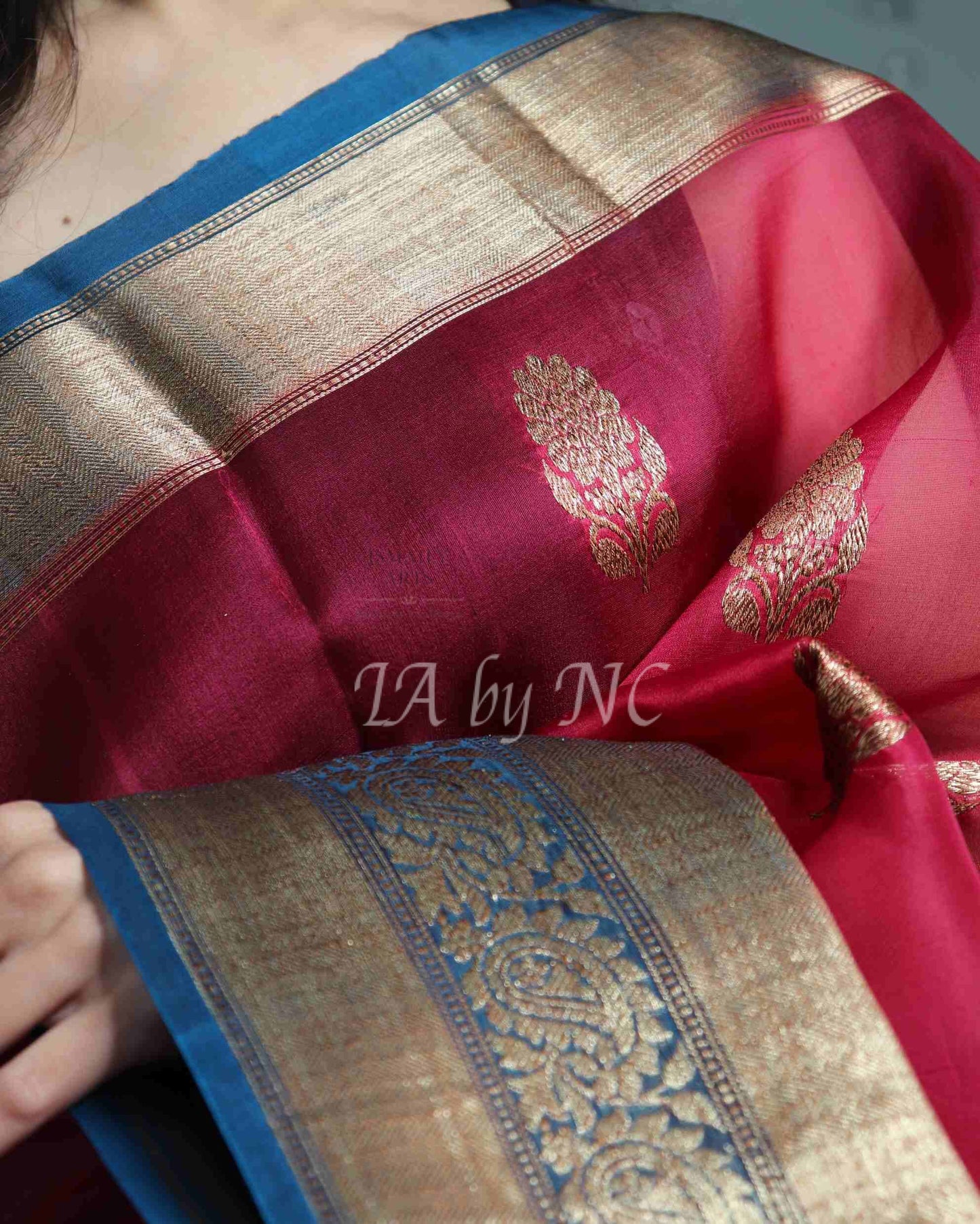 Carmine Banarasi Pure Kora Silk Kadwa Saree