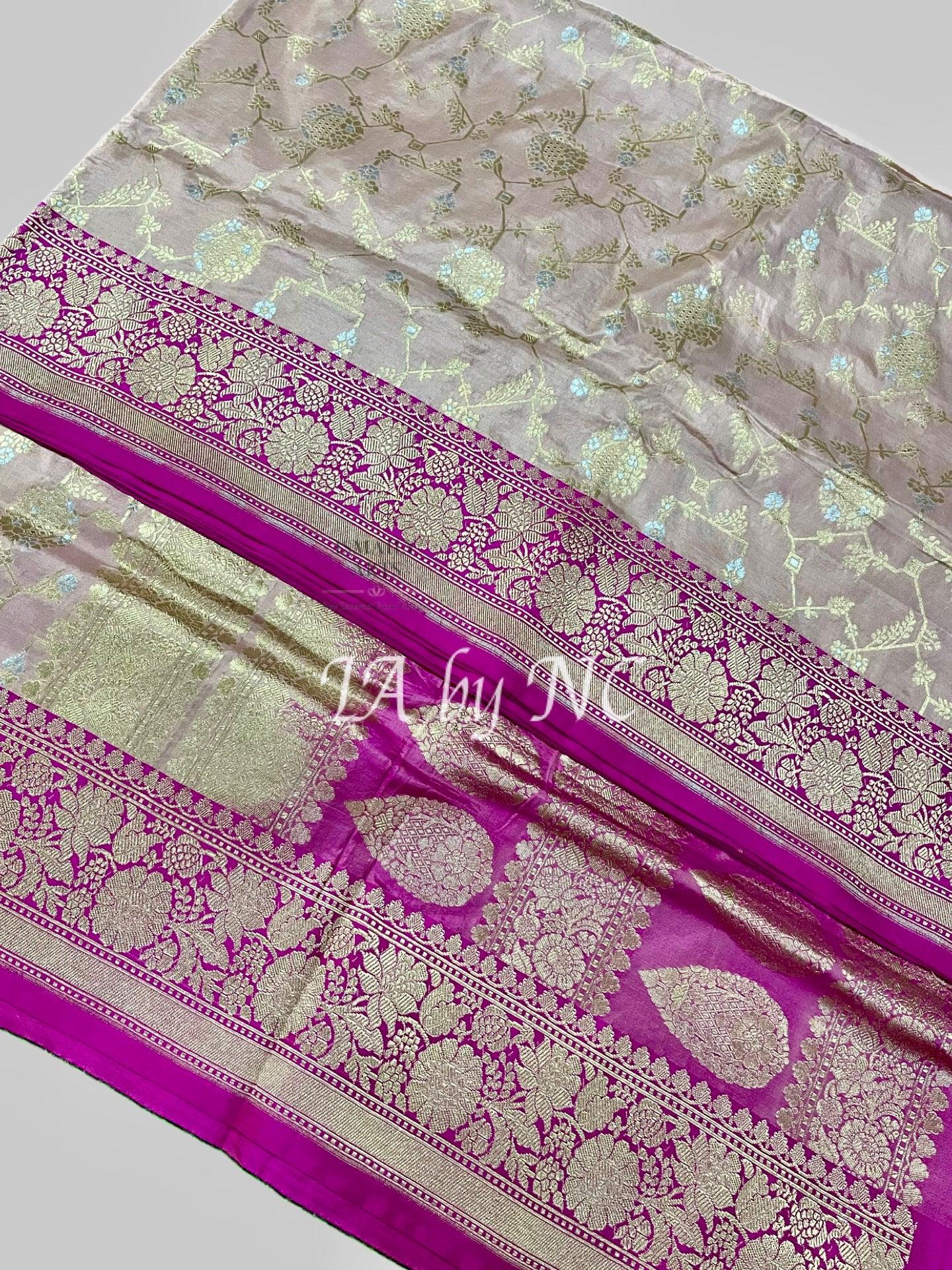 Beige Banarasi Pure Katan Silk Meenakari Pattu Saree