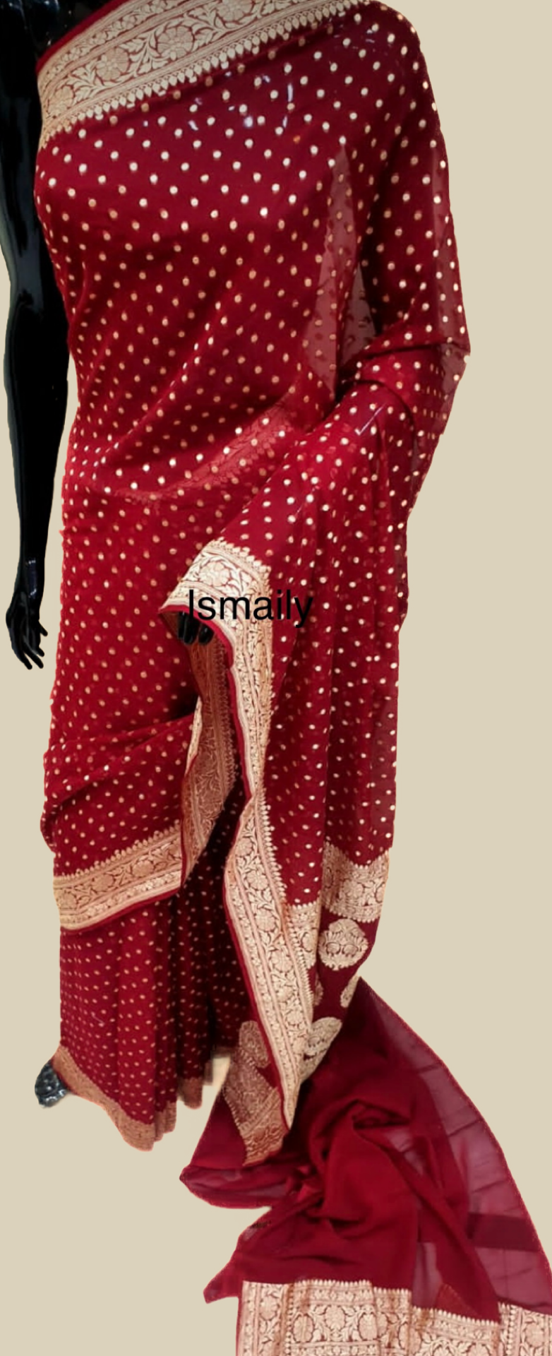 Carmine Banarasi Pure Khaddi Georgette Saree