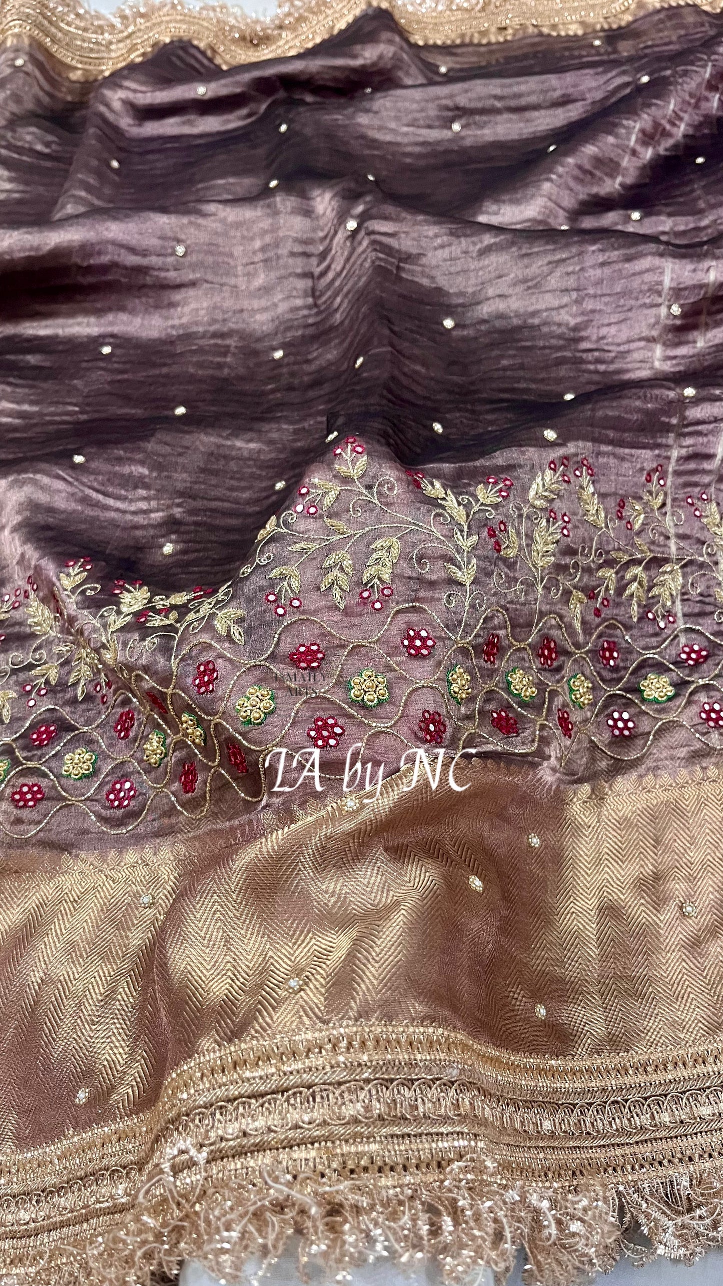 Mahogany Banarasi Pure Tissue Silk Zardosi Saree