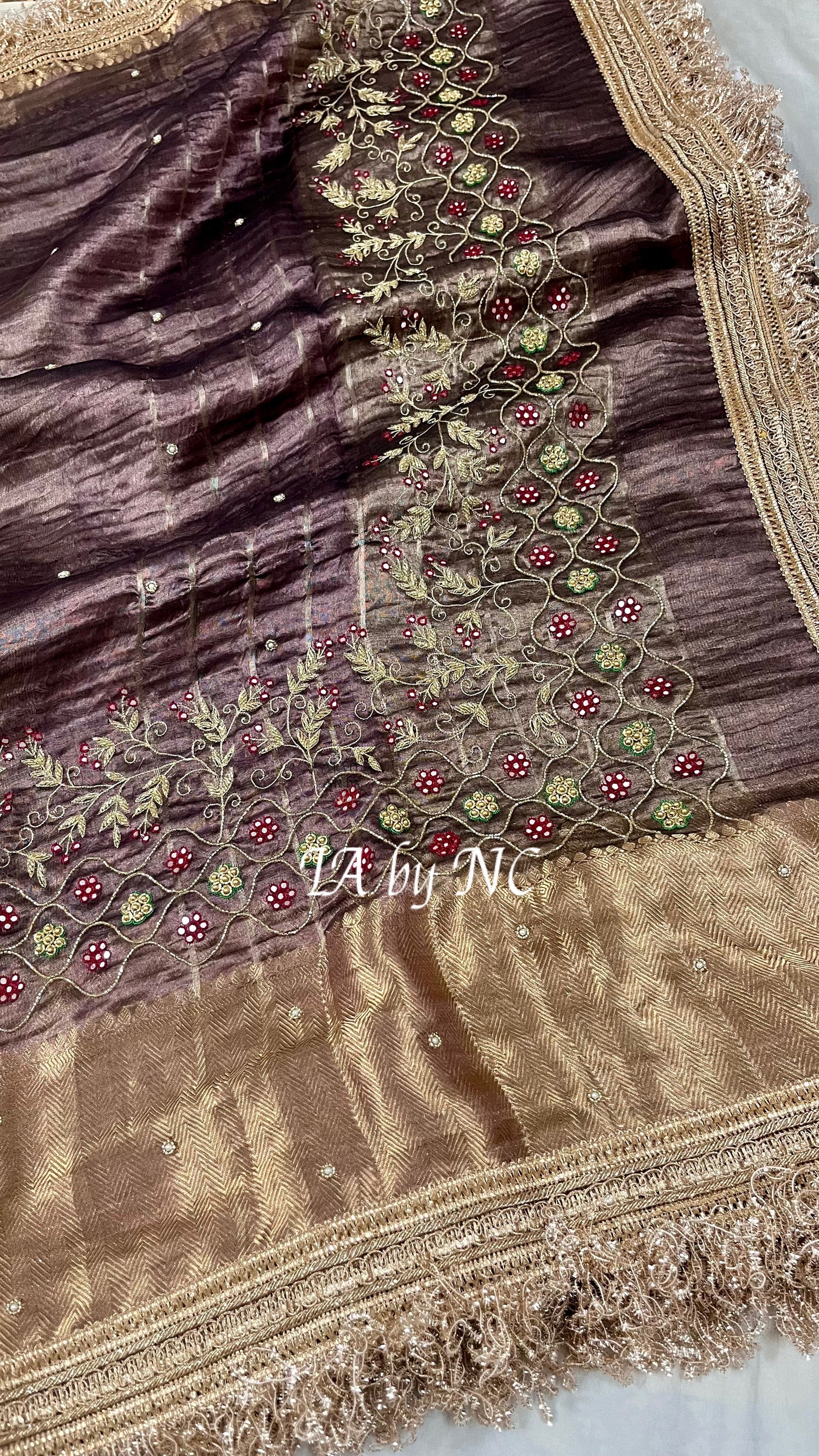 Mahogany Banarasi Pure Tissue Silk Zardosi Saree