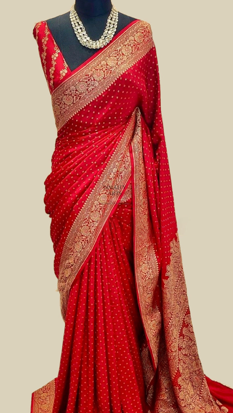 Crimson Banarasi Pure Khaddi Crepe Georgette Saree
