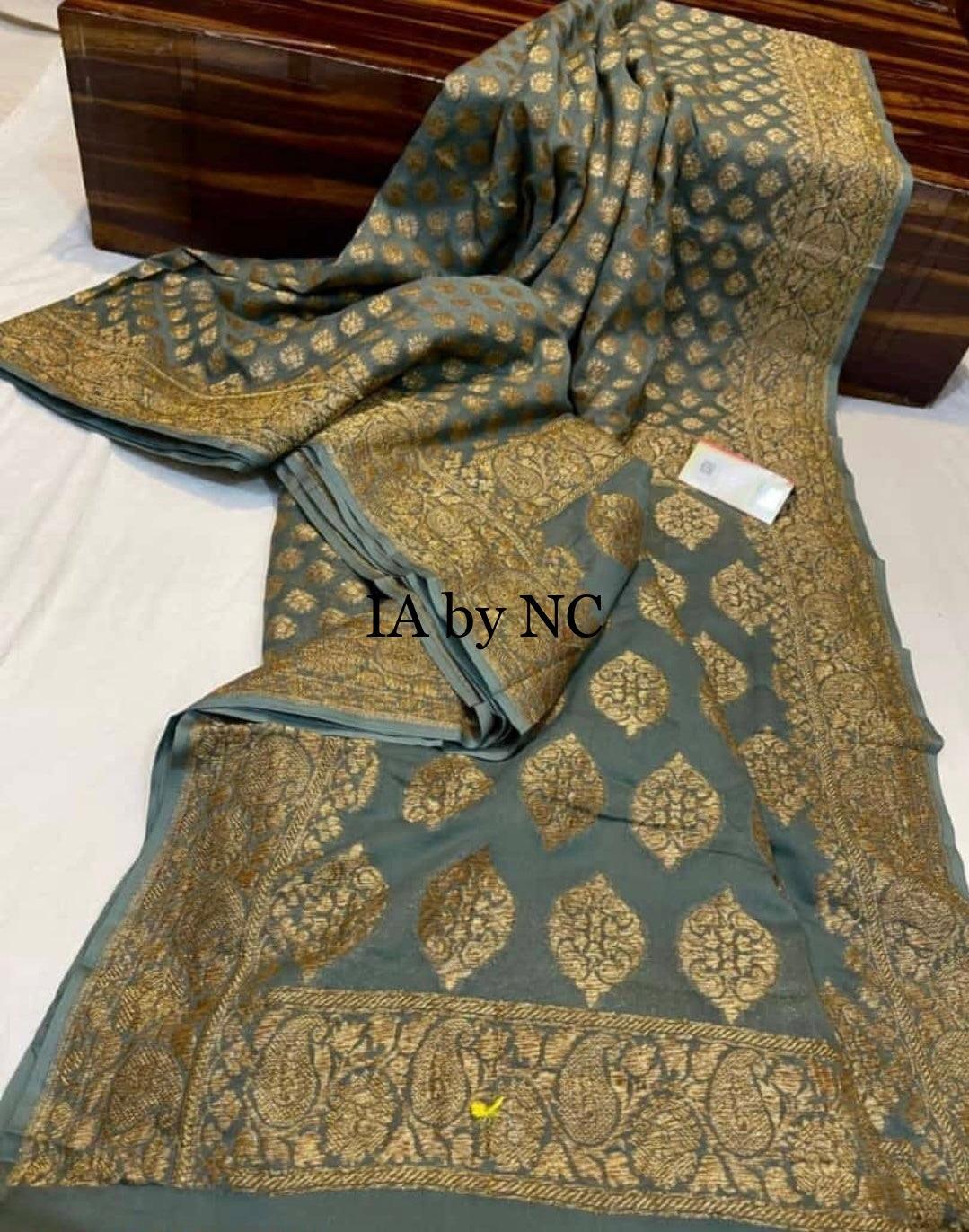 Steel Banarasi Pure Khaddi Georgette Saree