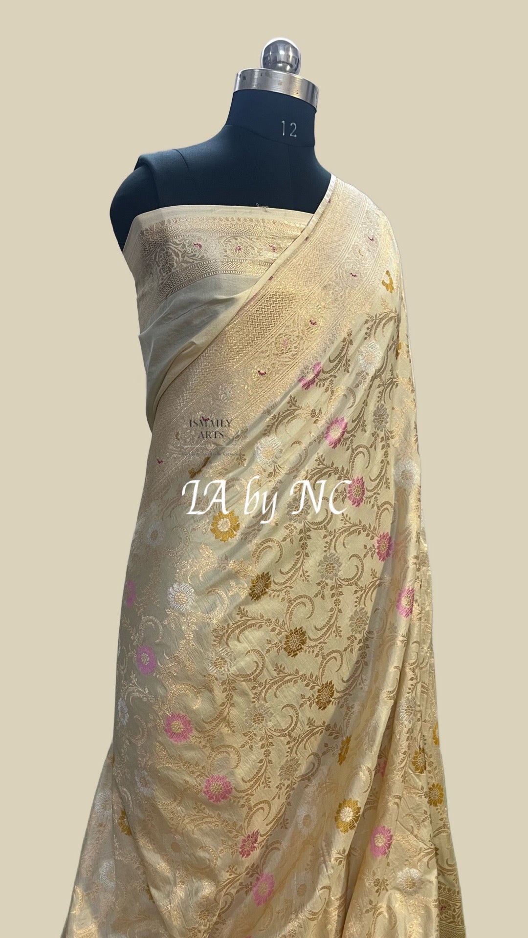 Off white Banarasi Pure Katan Silk Pattu Meenakari Saree