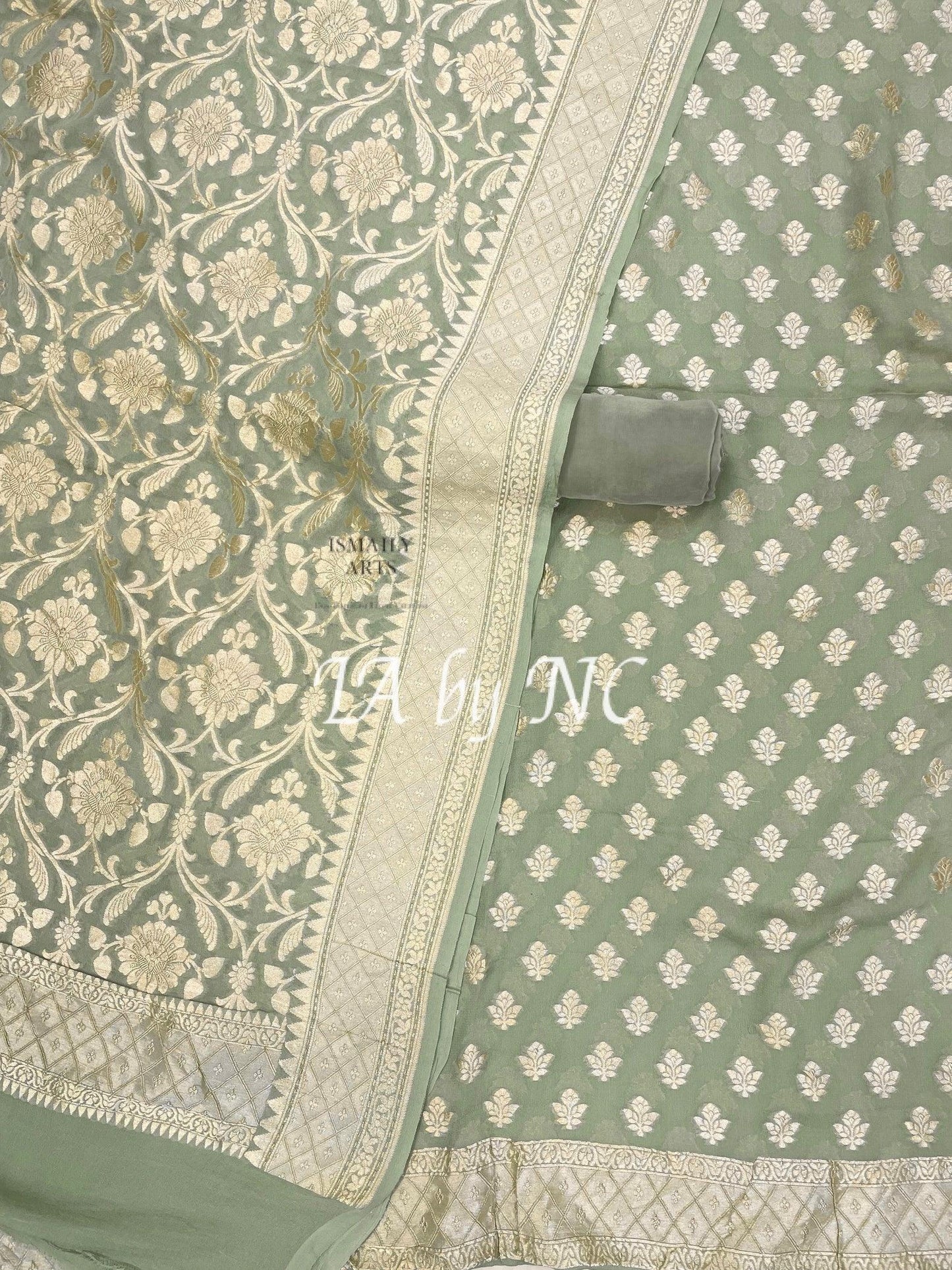 Sage Banarasi Pure Khaddi Georgette Dress Materials