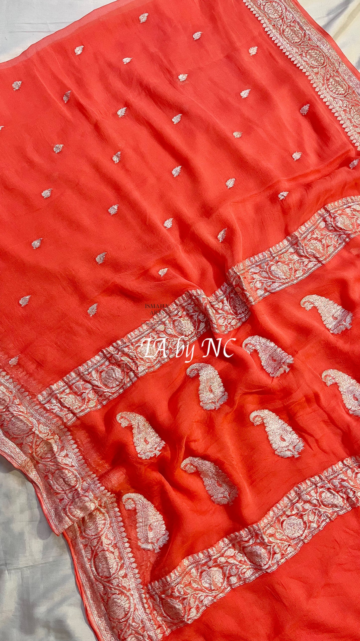 Red Banarasi Pure Khaddi Georgette Kadwa Saree