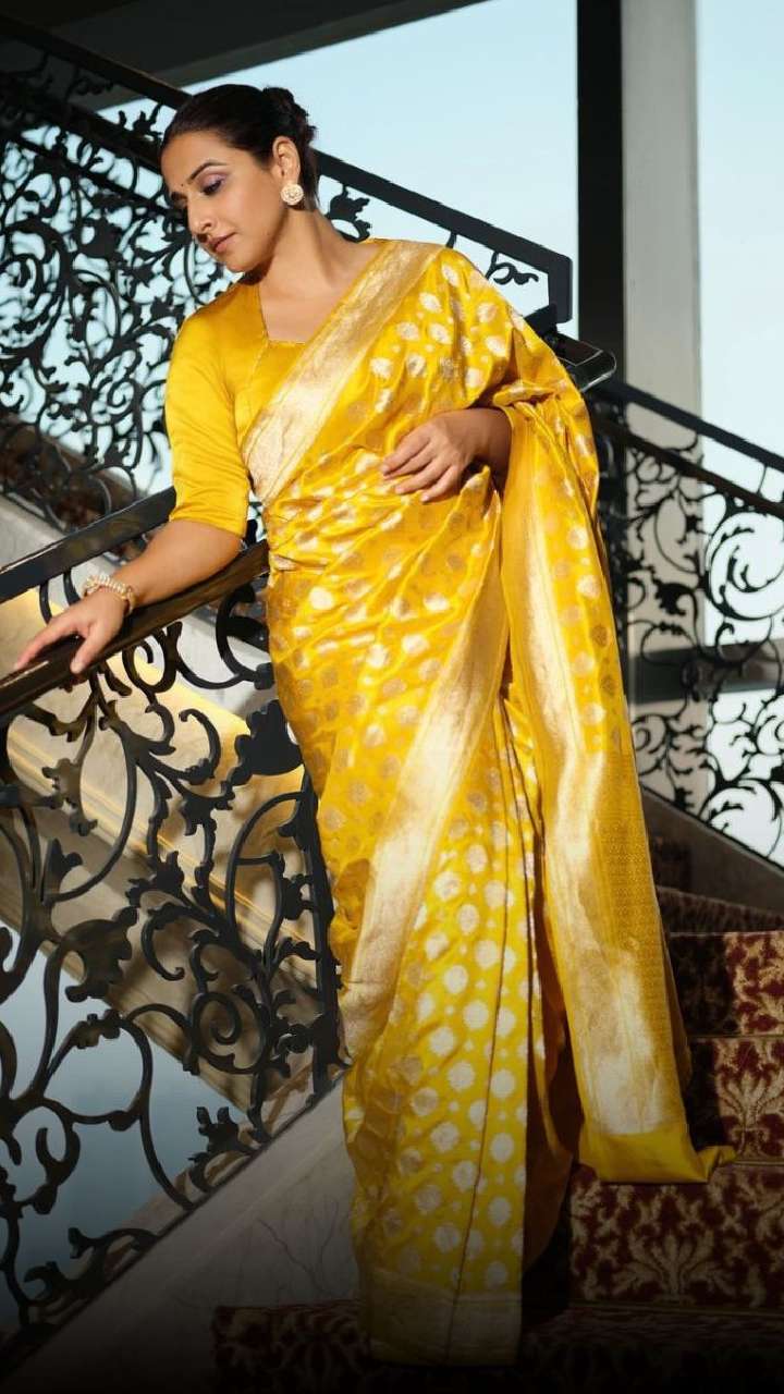 Vidya Balan’s Yellow Banarasi Pure Katan Silk Saree