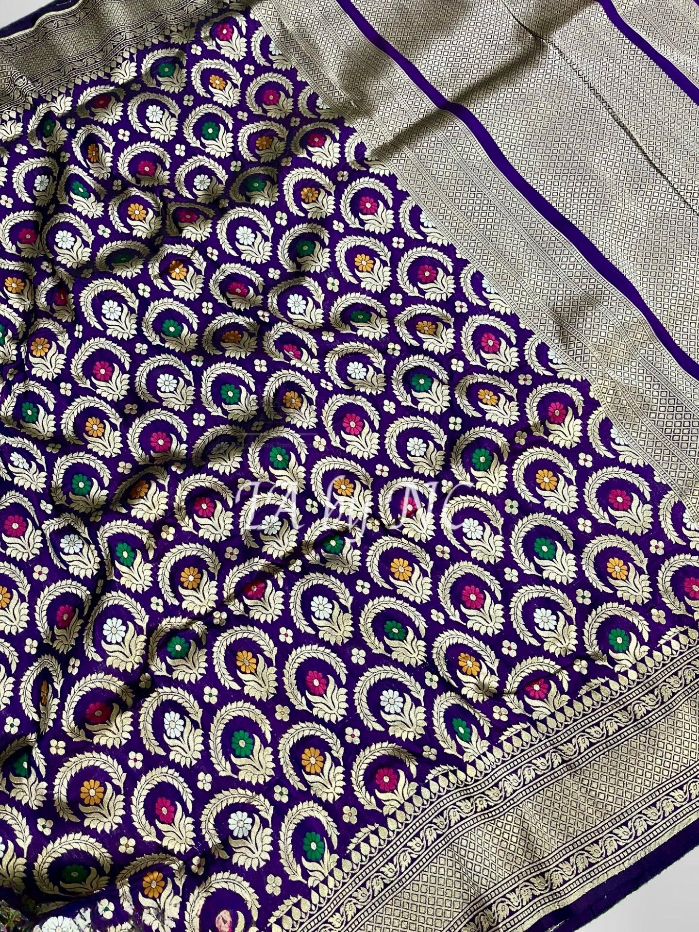 Grape Banarasi Pure Katan Silk Meenakari Pattu Saree