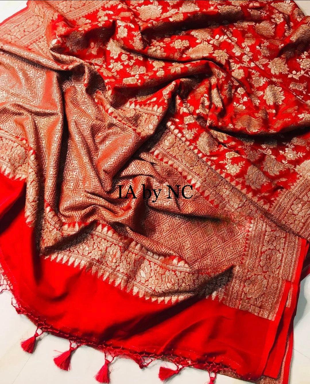 Crimson Banarasi Pure Khaddi Georgette Saree