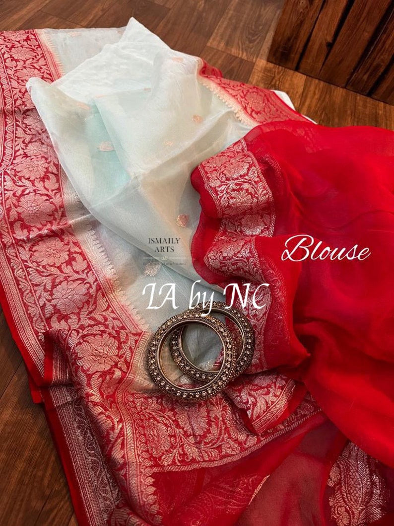 Pearl Banarasi Pure Khaddi Georgette Kadwa Saree