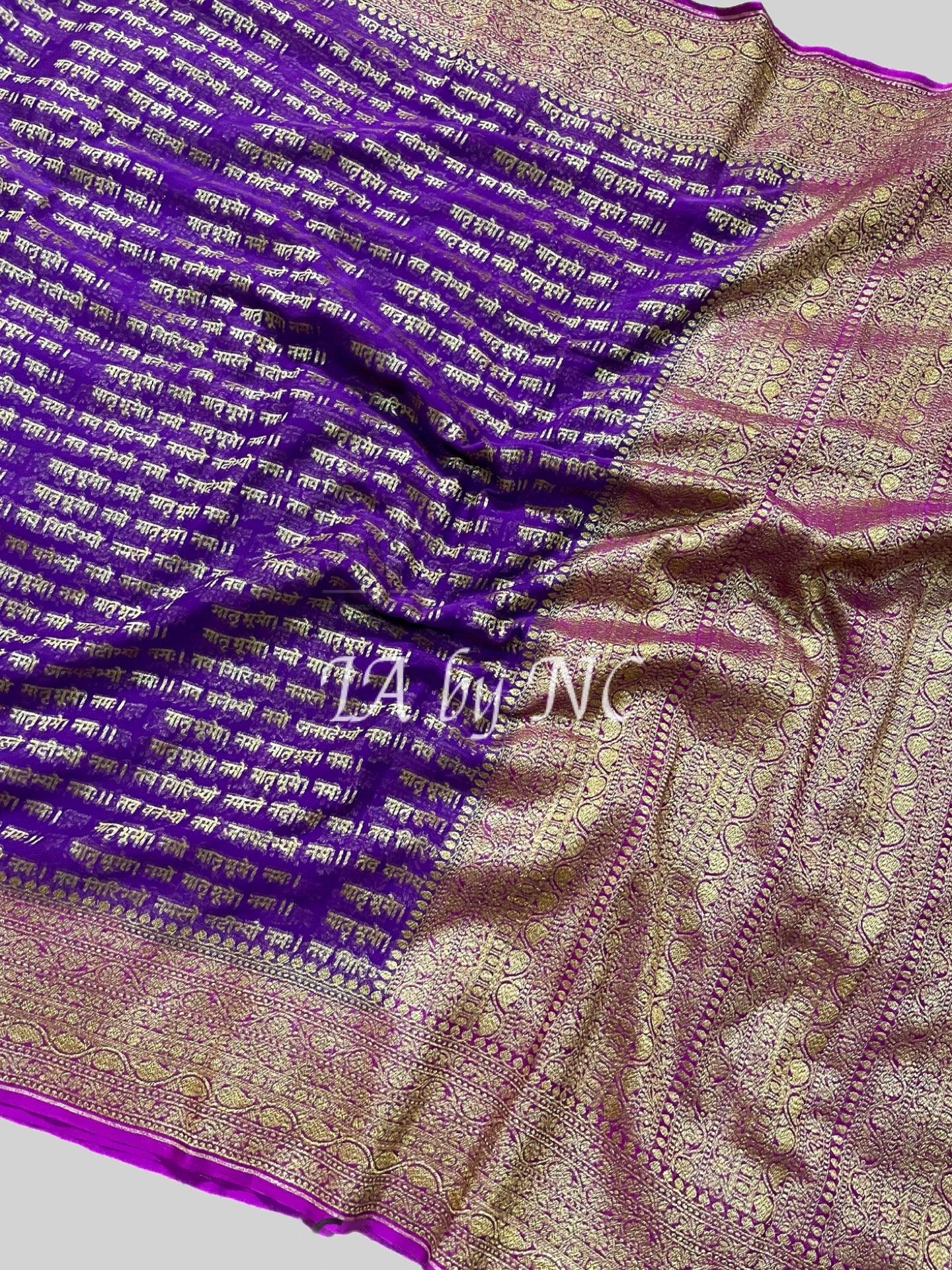 Grape Banarasi Pure Khaddi Georgette Saree